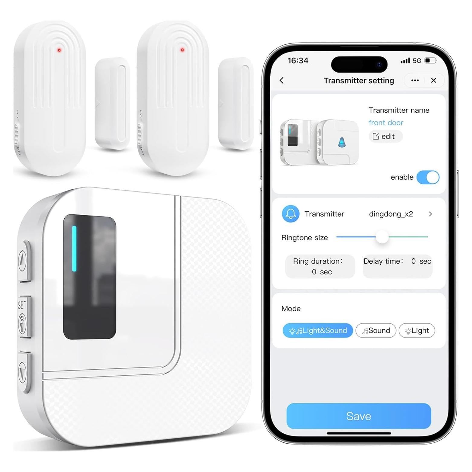 Timbre de Puerta WiFi Sanjie 2 Sensores 1 Receptor 500m