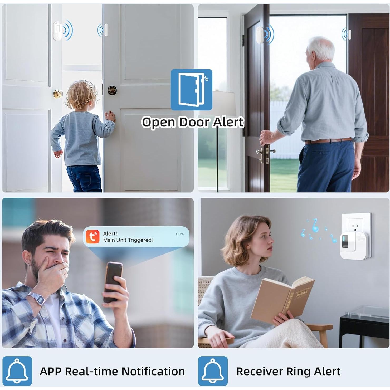 Timbre de Puerta WiFi Sanjie 2 Sensores 1 Receptor 500m