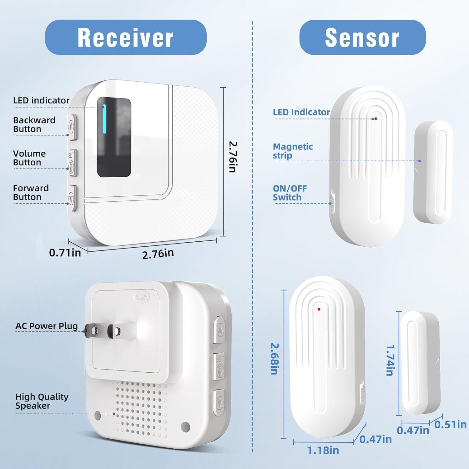 Timbre de Puerta WiFi Sanjie 2 Sensores 1 Receptor 500m