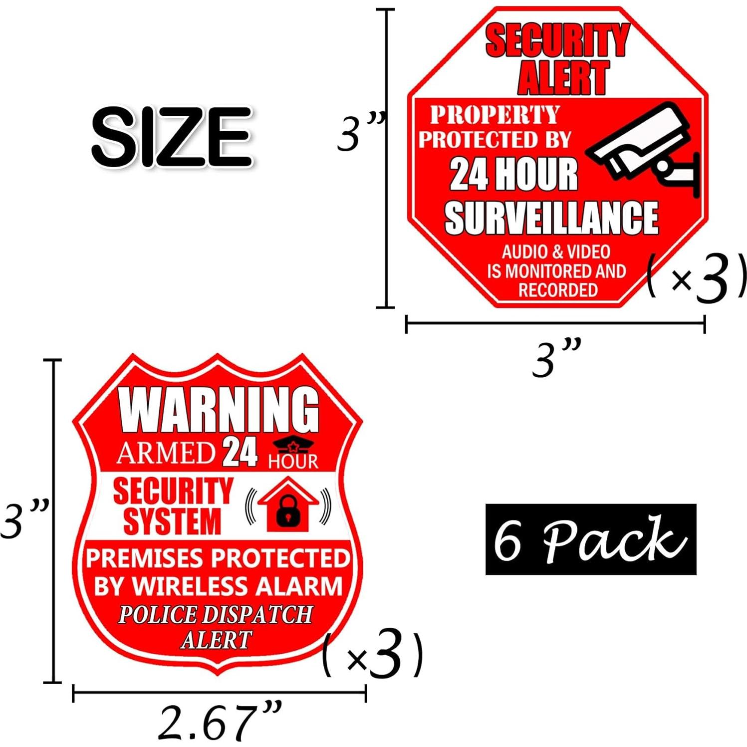 6 Etiquetas de Alarma de Cámara de Seguridad Pop Resin 7x8 cm