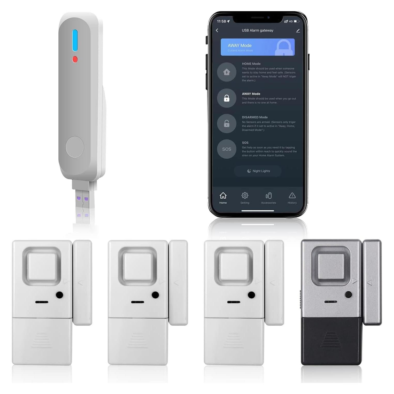 Sistema de Alarma Inalámbrico Tolviviov para Puertas y Ventanas - 5 Piezas