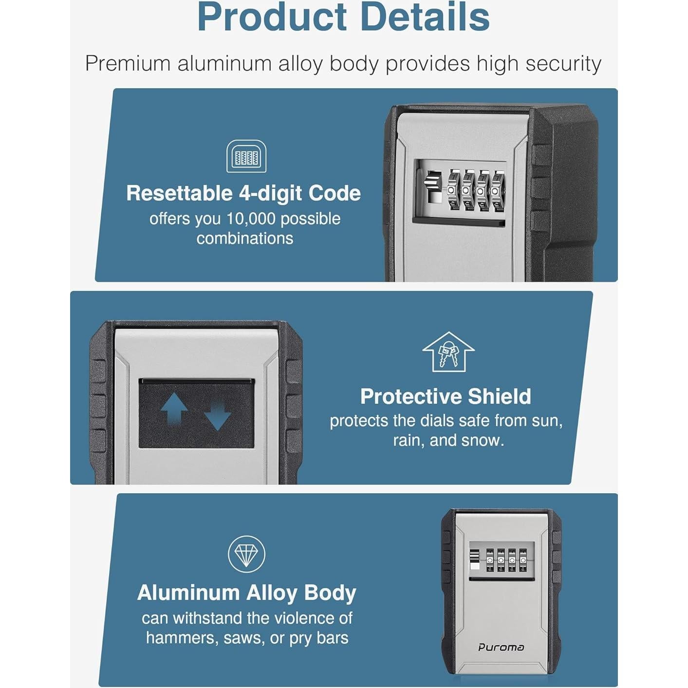 Caja de Llaves Puroma Montada en Pared con Combinación 4 Dígitos