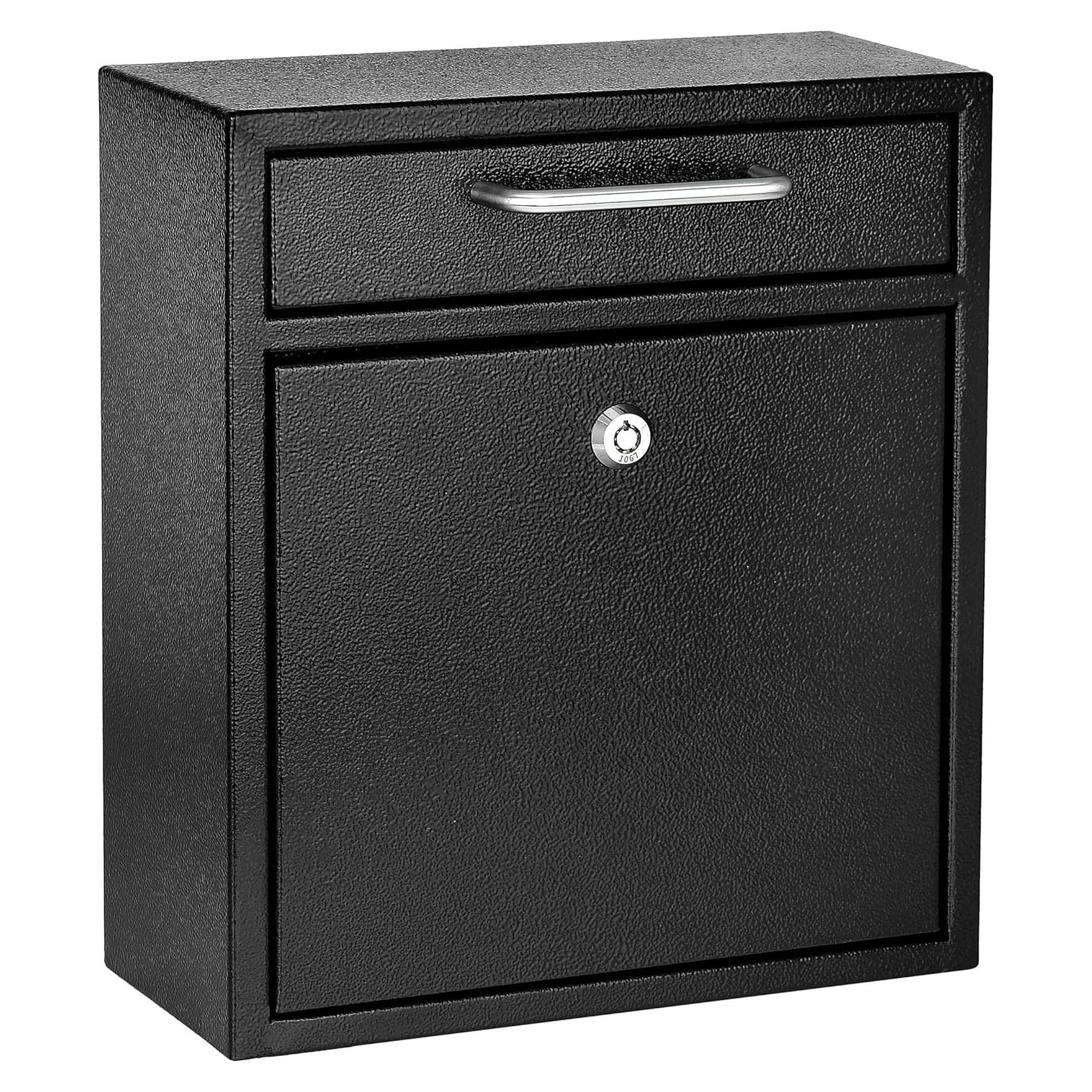 Buzón de Pared AdirOffice Negro - Cerradura y Llaves - 30.5x26.7cm