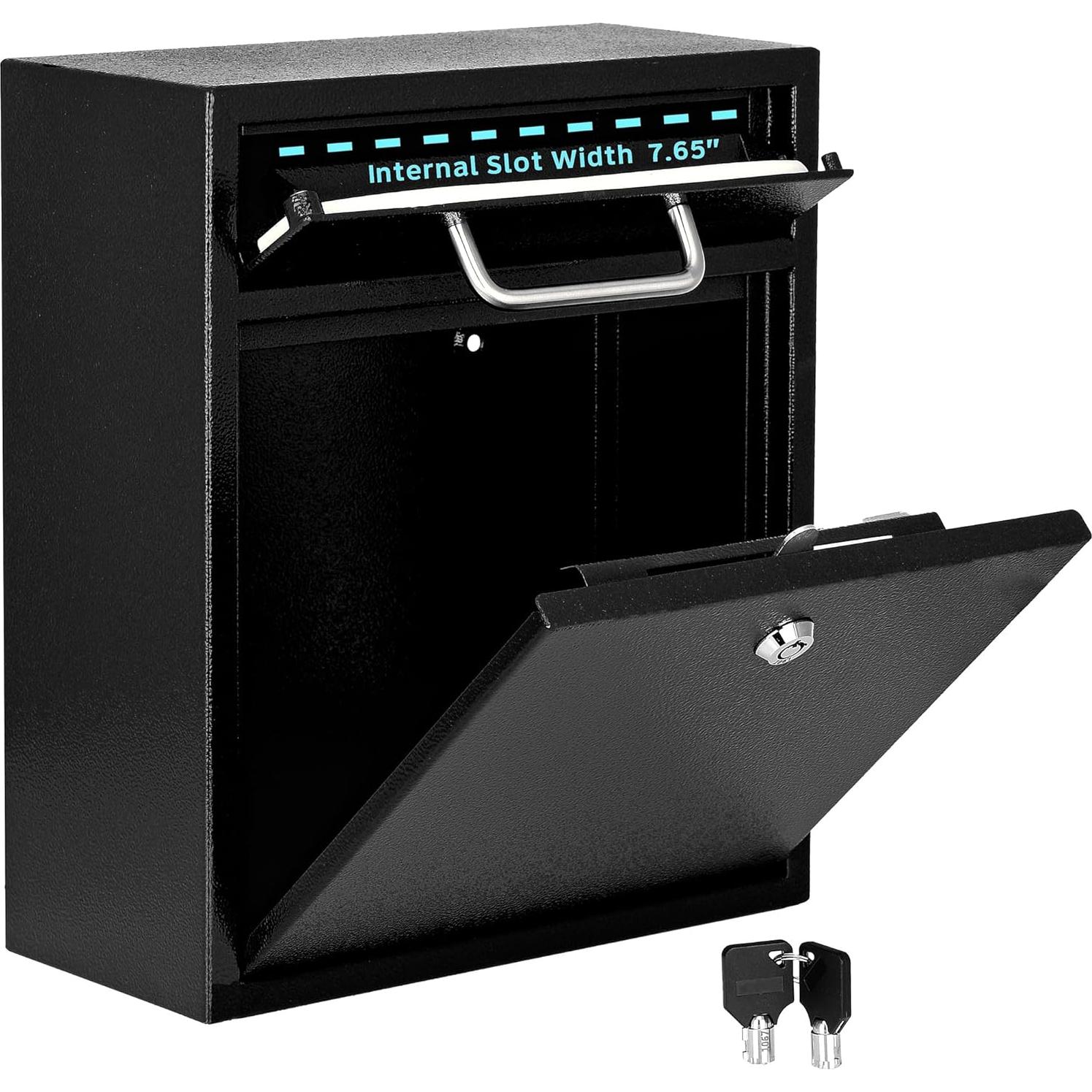 Buzón de Pared AdirOffice Negro - Cerradura y Llaves - 30.5x26.7cm