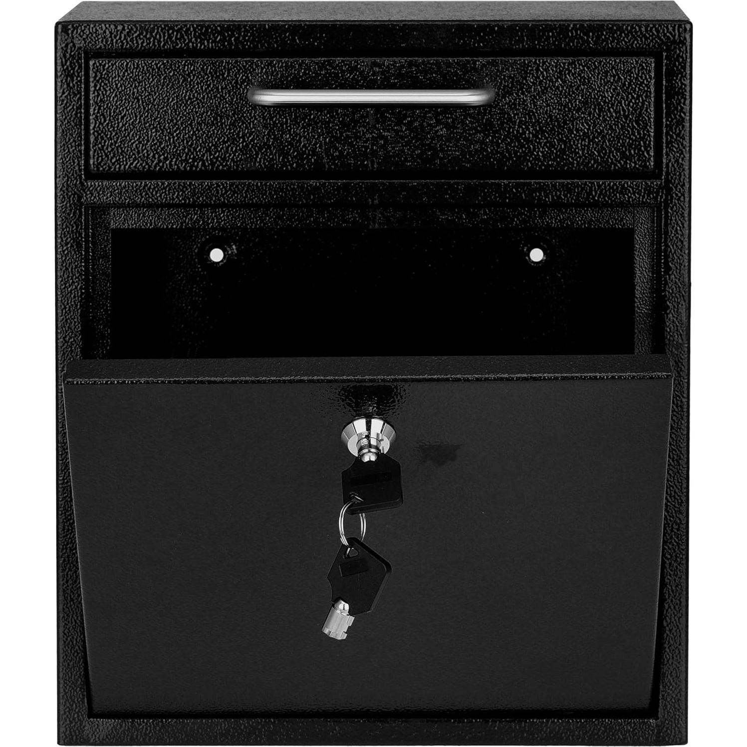 Buzón de Pared AdirOffice Negro - Cerradura y Llaves - 30.5x26.7cm