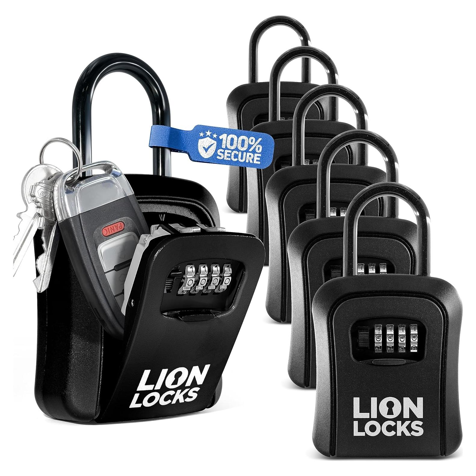 Caja de Seguridad para Llaves Lion Locks, Paquete de 6, Negro