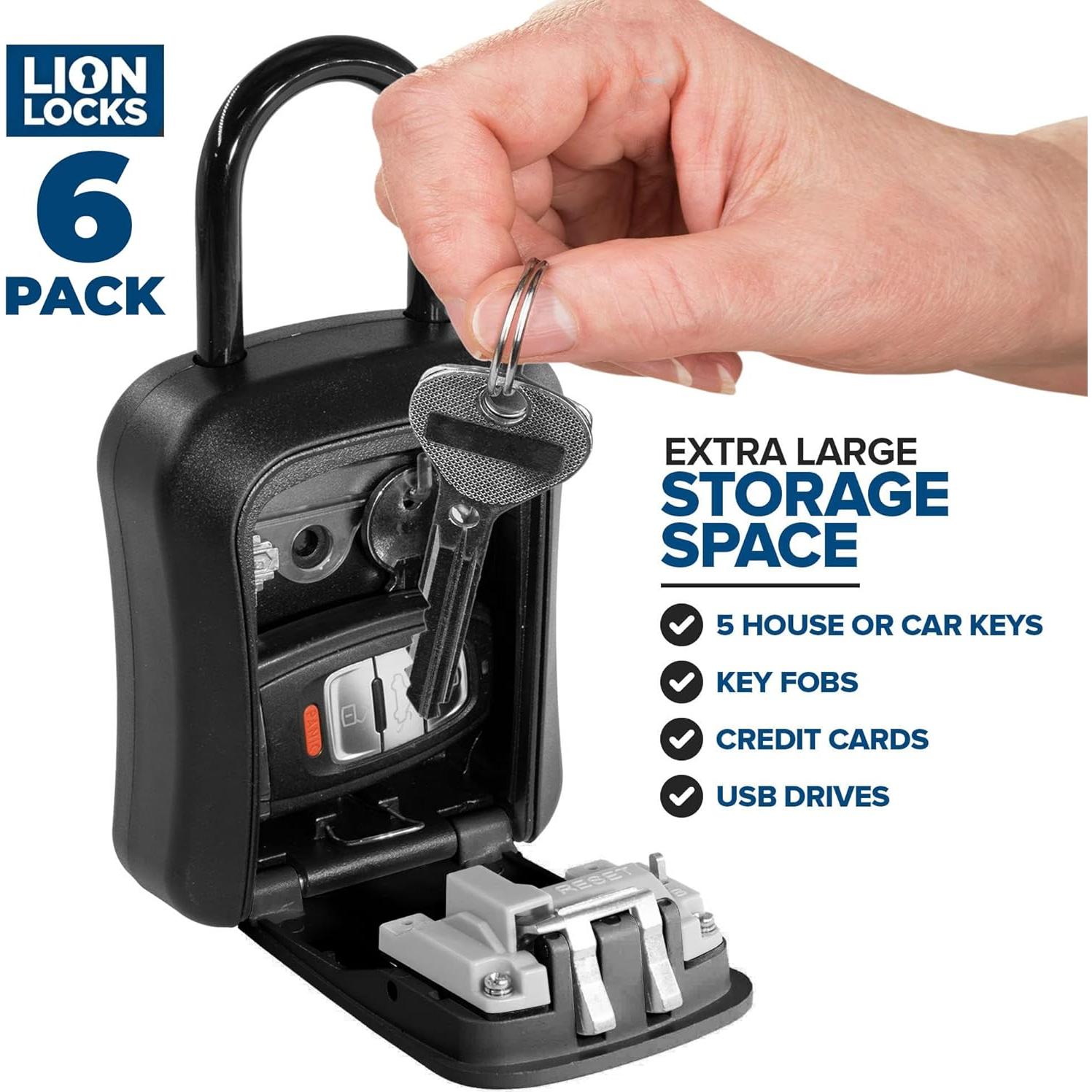 Caja de Seguridad para Llaves Lion Locks, Paquete de 6, Negro