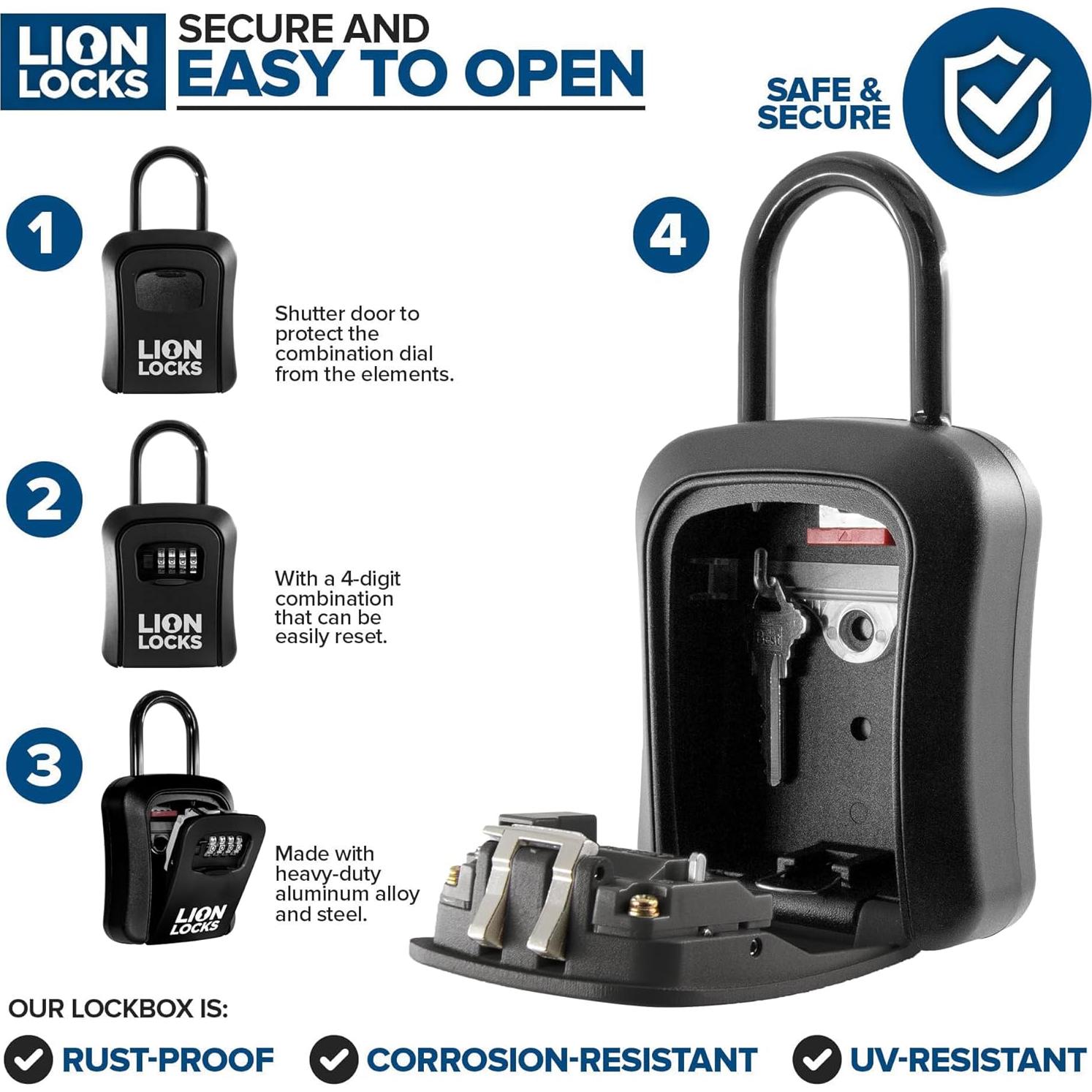 Caja de Seguridad para Llaves Lion Locks, Paquete de 6, Negro