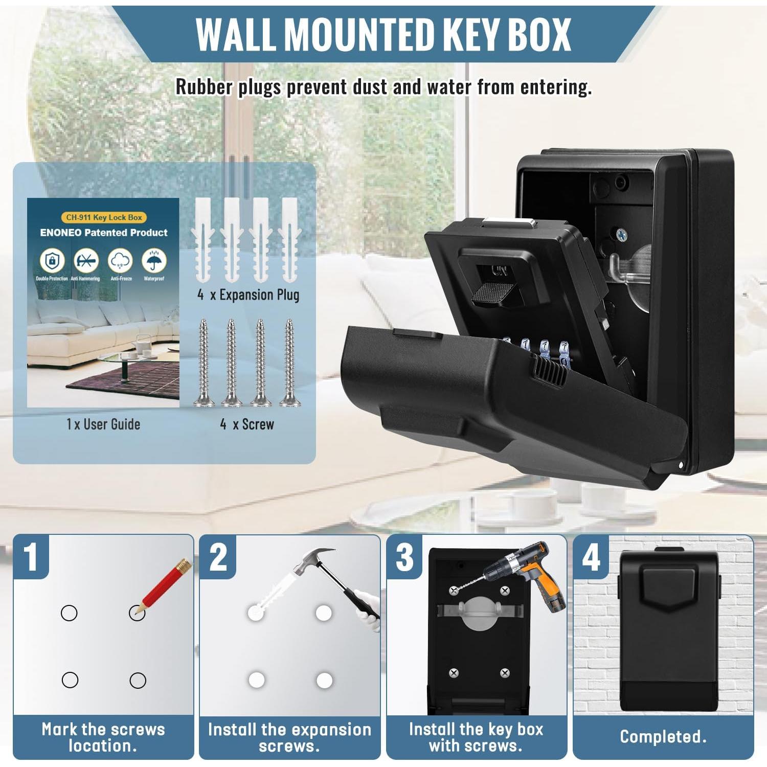 Caja de Llave con Cerradura HUANLANG Montaje en Pared Impermeable