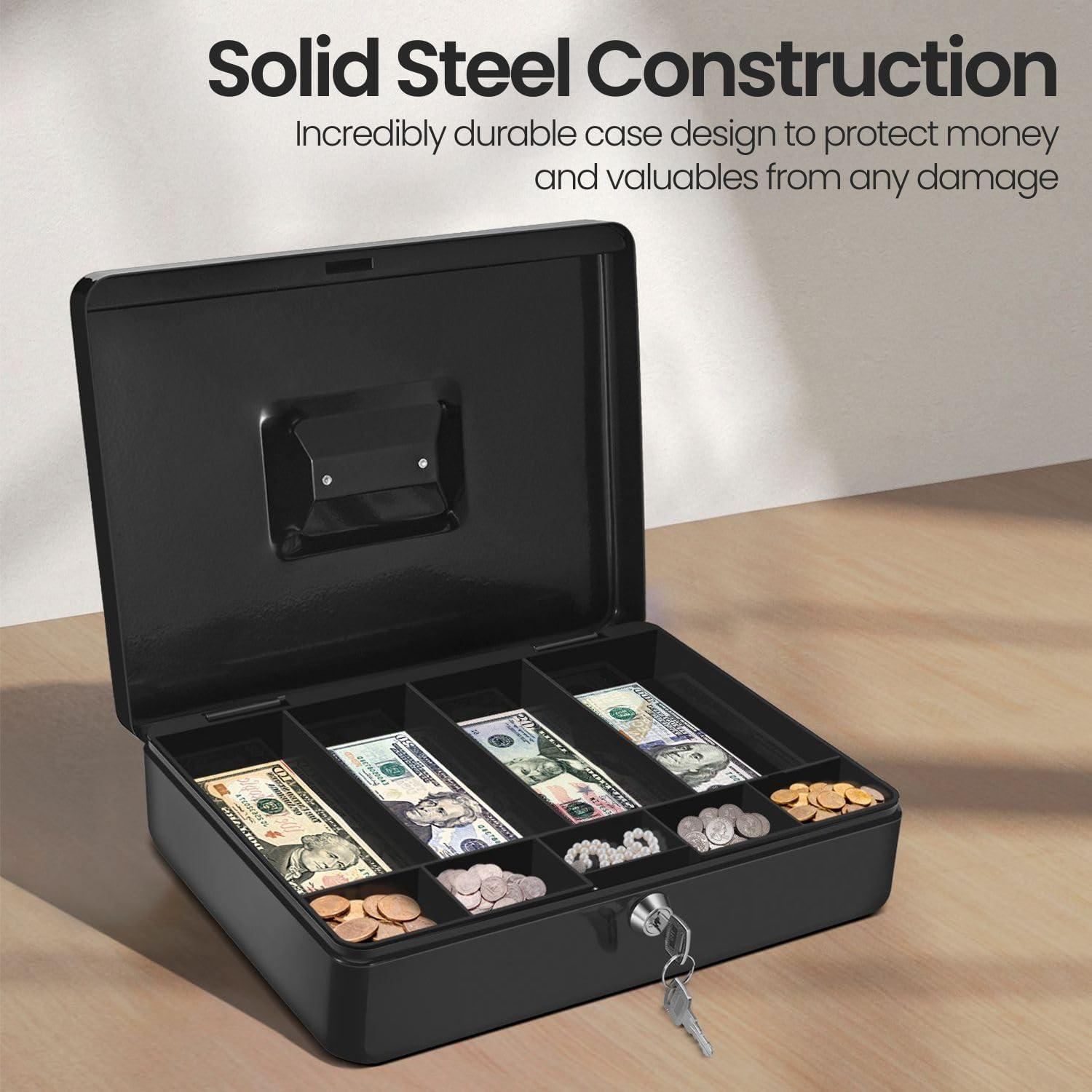 Caja de Dinero Flexzion Negra con Bandeja y Cerradura 29x23x8cm