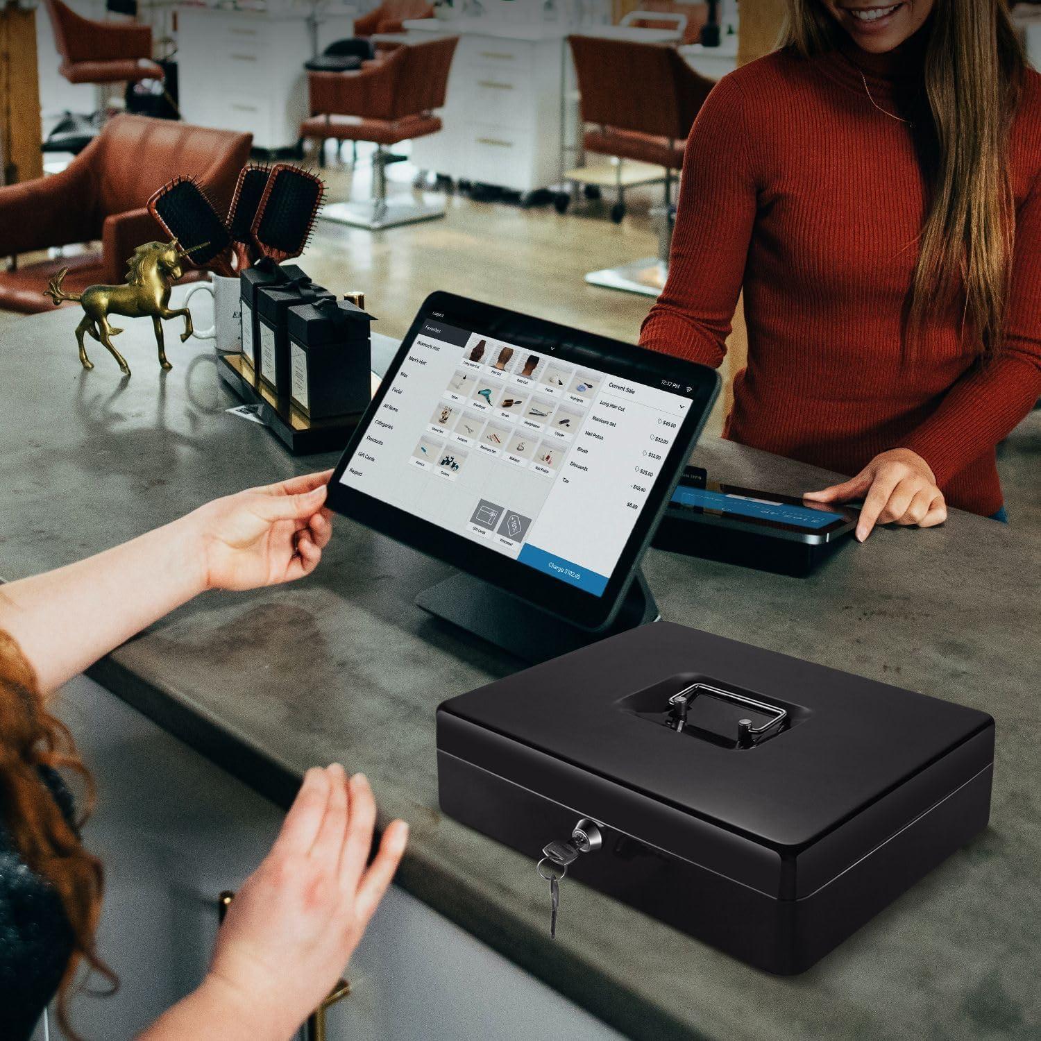 Caja de Dinero Flexzion Negra con Bandeja y Cerradura 29x23x8cm