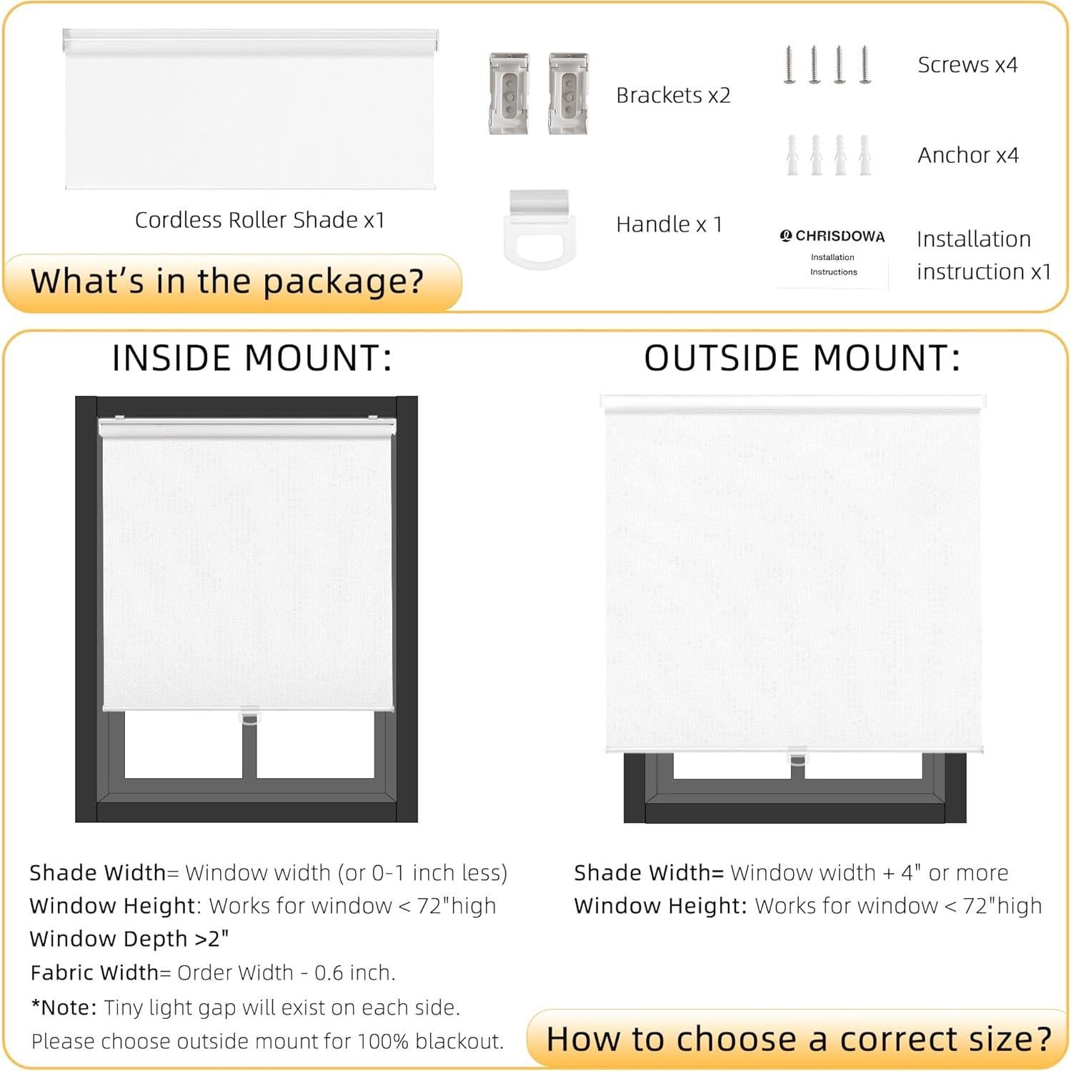 Persiana enrollable blackout ChrisDowa 55.88x182.88 cm blanca