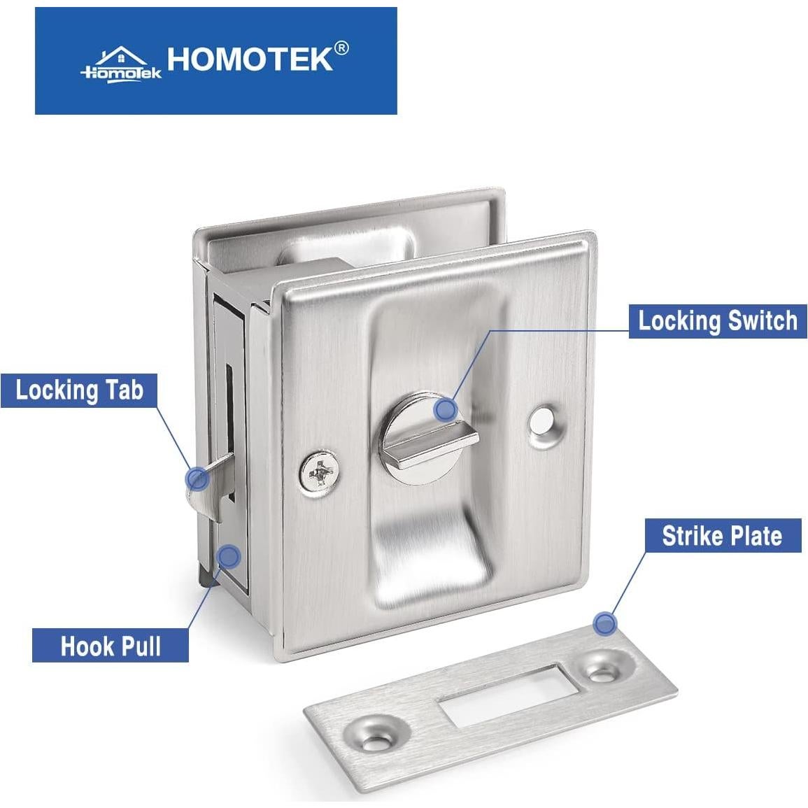 Cerradura de Puerta Corredera HOMOTEK Niquel Cepillado 6.2 oz