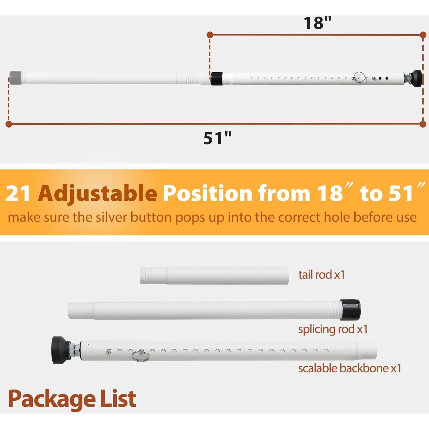 Barra de Seguridad Ajustable Feblomst para Puertas Corredizas 45.72-129.54 cm - Blanca