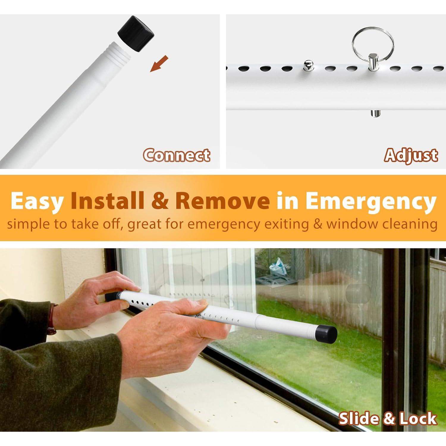 Barra de Seguridad Ajustable Feblomst para Puertas Corredizas 45.72-129.54 cm - Blanca