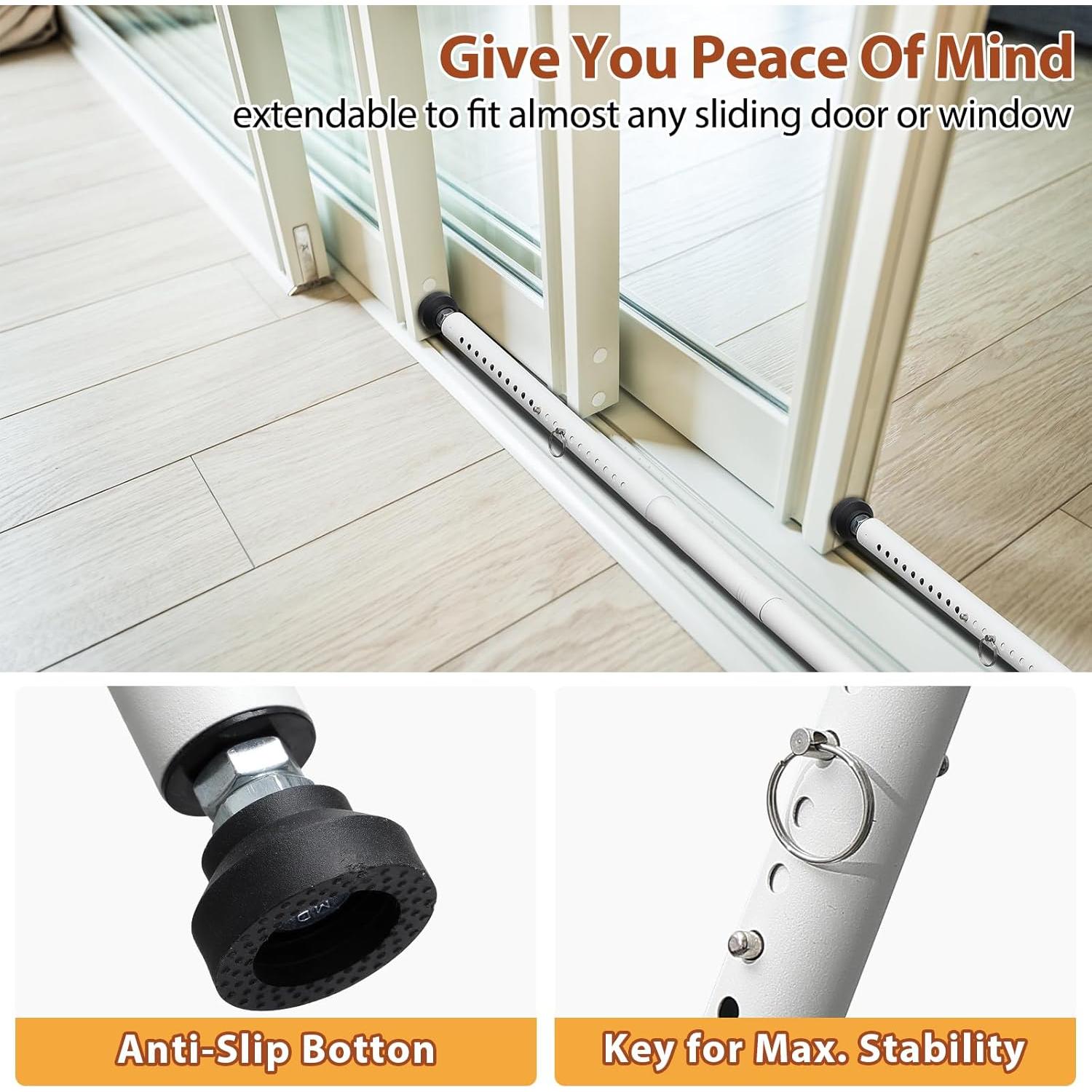 Barra de Seguridad Ajustable Feblomst para Puertas Corredizas 45.72-129.54 cm - Blanca