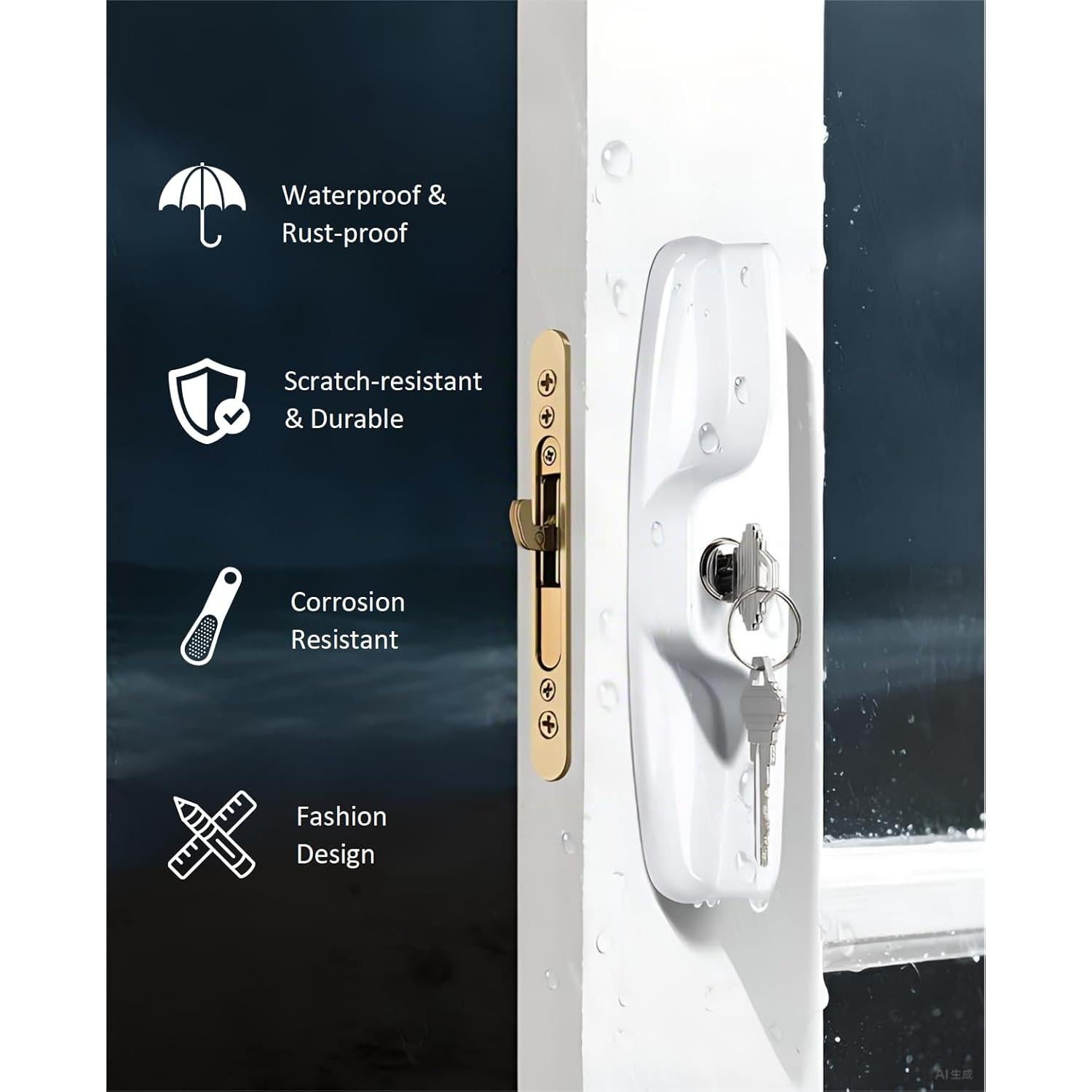 Juego de Manijas de Puerta Corredera Ruigrit con Cerradura Blanca