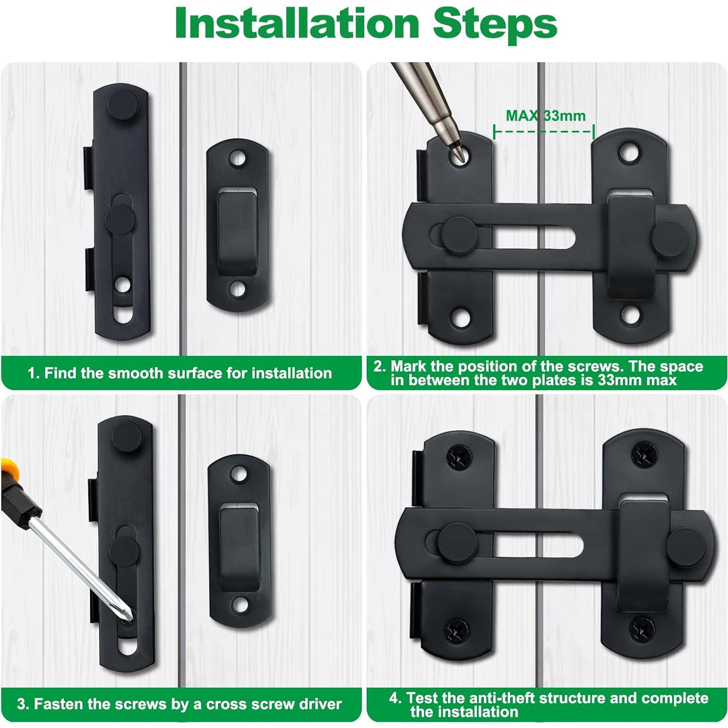 Cerraduras de Puerta Deslizante Adanluxe 10.16x7.01cm 2 Paquetes