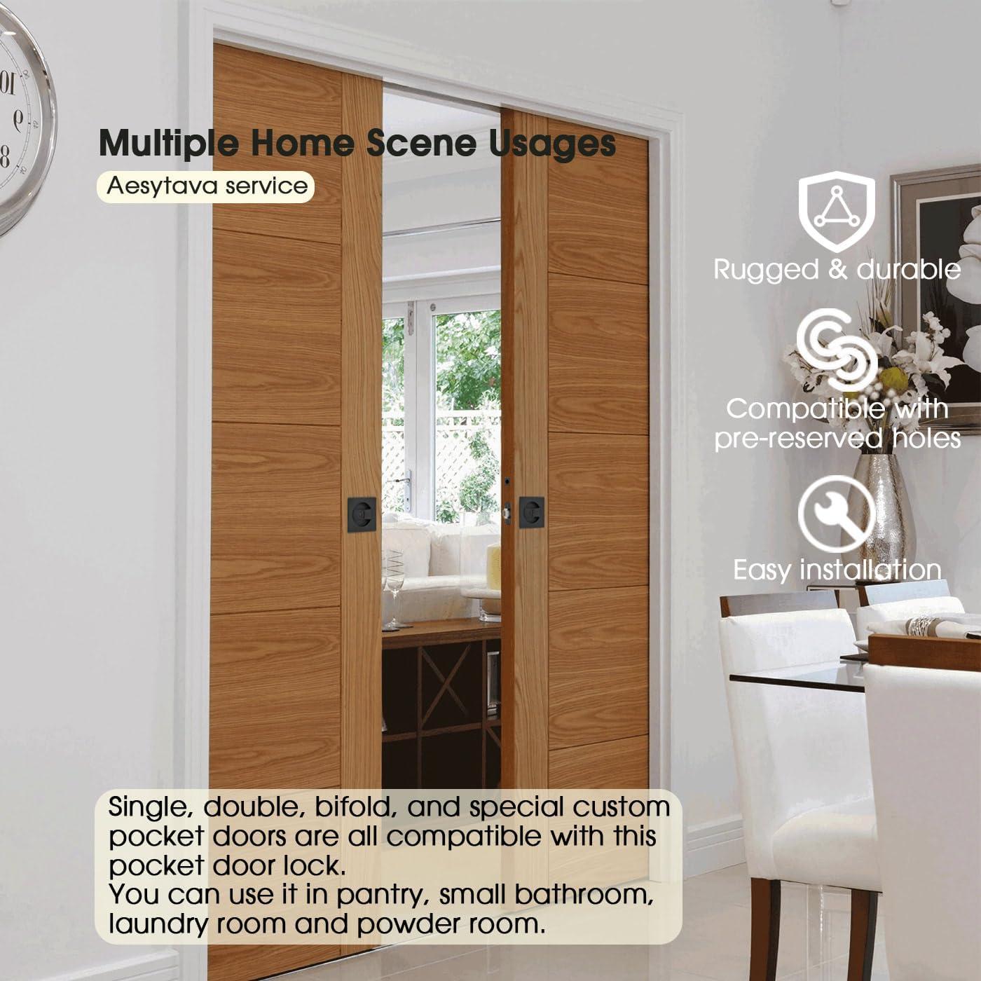 Cerradura de puerta corredera Aesytava negra mate 6.03 cm