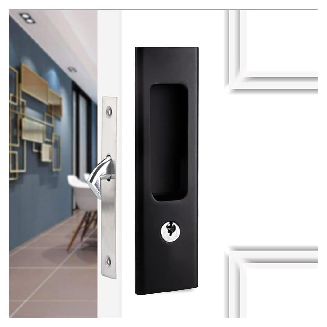 Cerradura de Puerta Corredera LWZH Negra Mate 16 cm