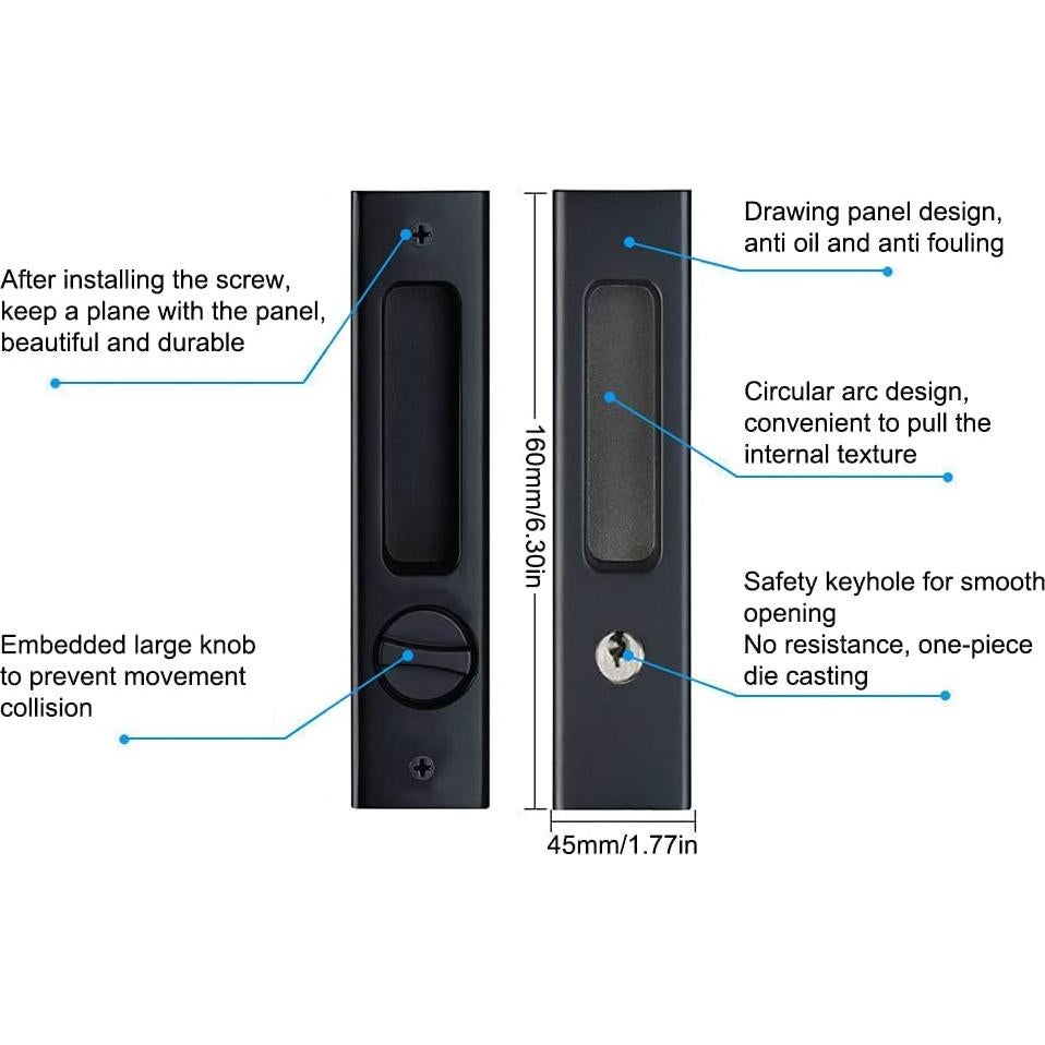 Cerradura de Puerta Corredera LWZH Negra Mate 16 cm