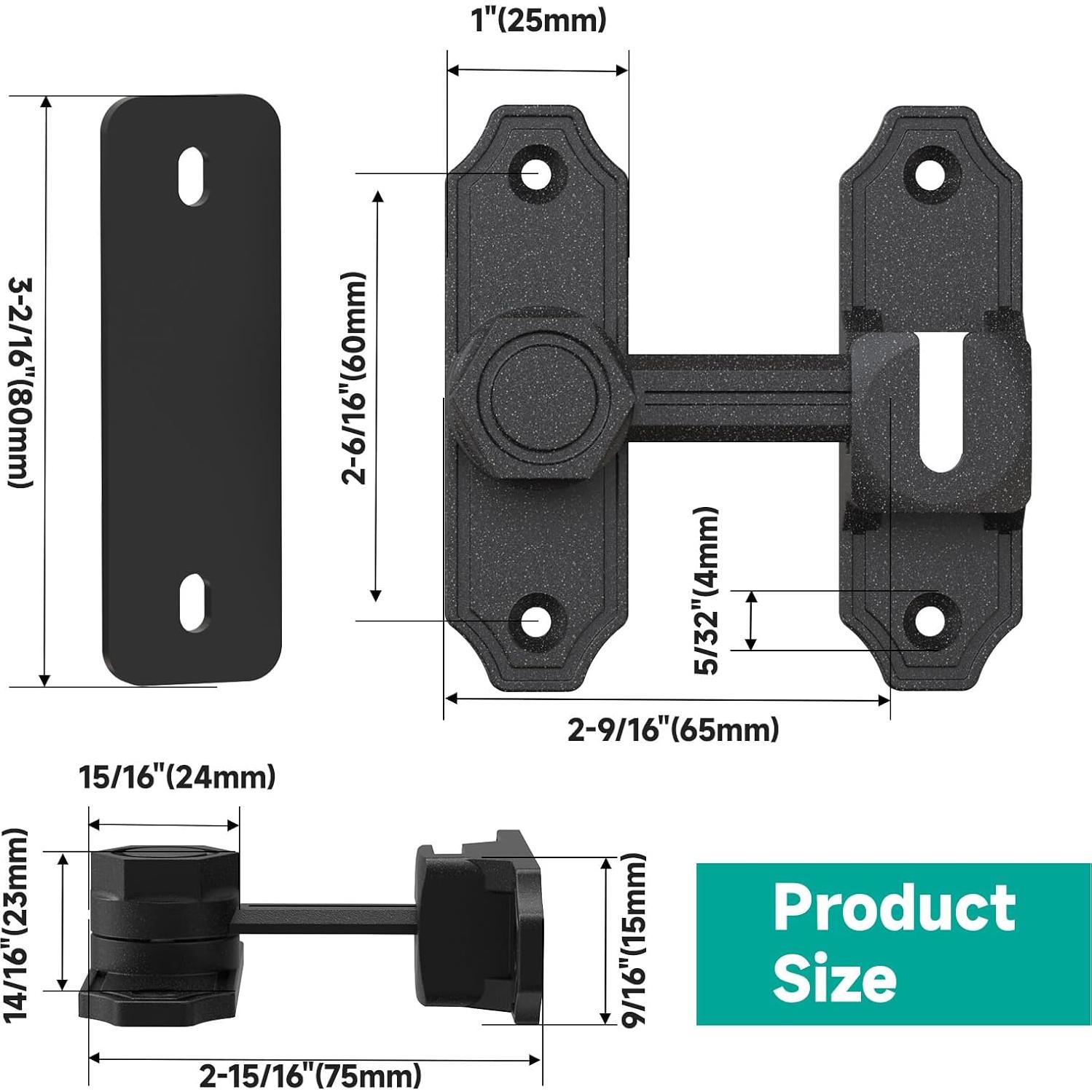 Cerradura de Puerta Deslizante Mixizigoz 90/180 Grados Zinc Negro