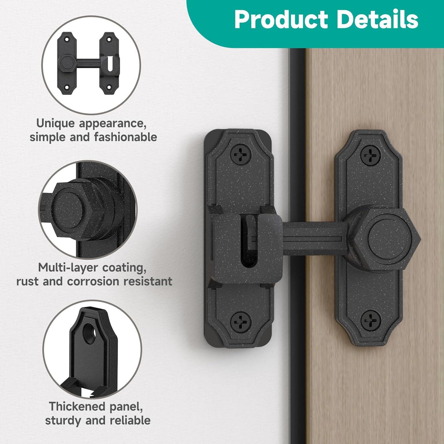 Cerradura de Puerta Deslizante Mixizigoz 90/180 Grados Zinc Negro