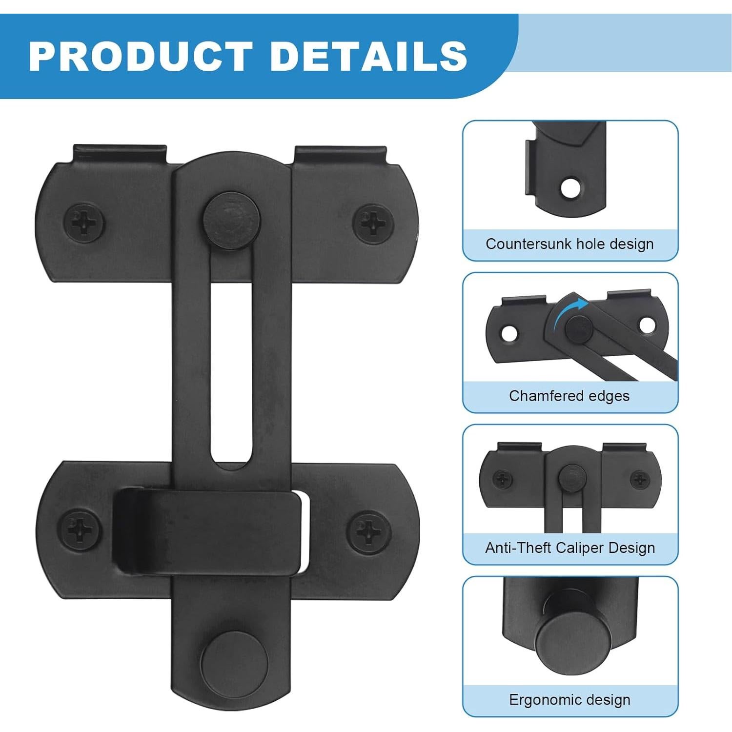 Pestillo de Puerta 4" Acero Inoxidable Negro Mate LiStarUs