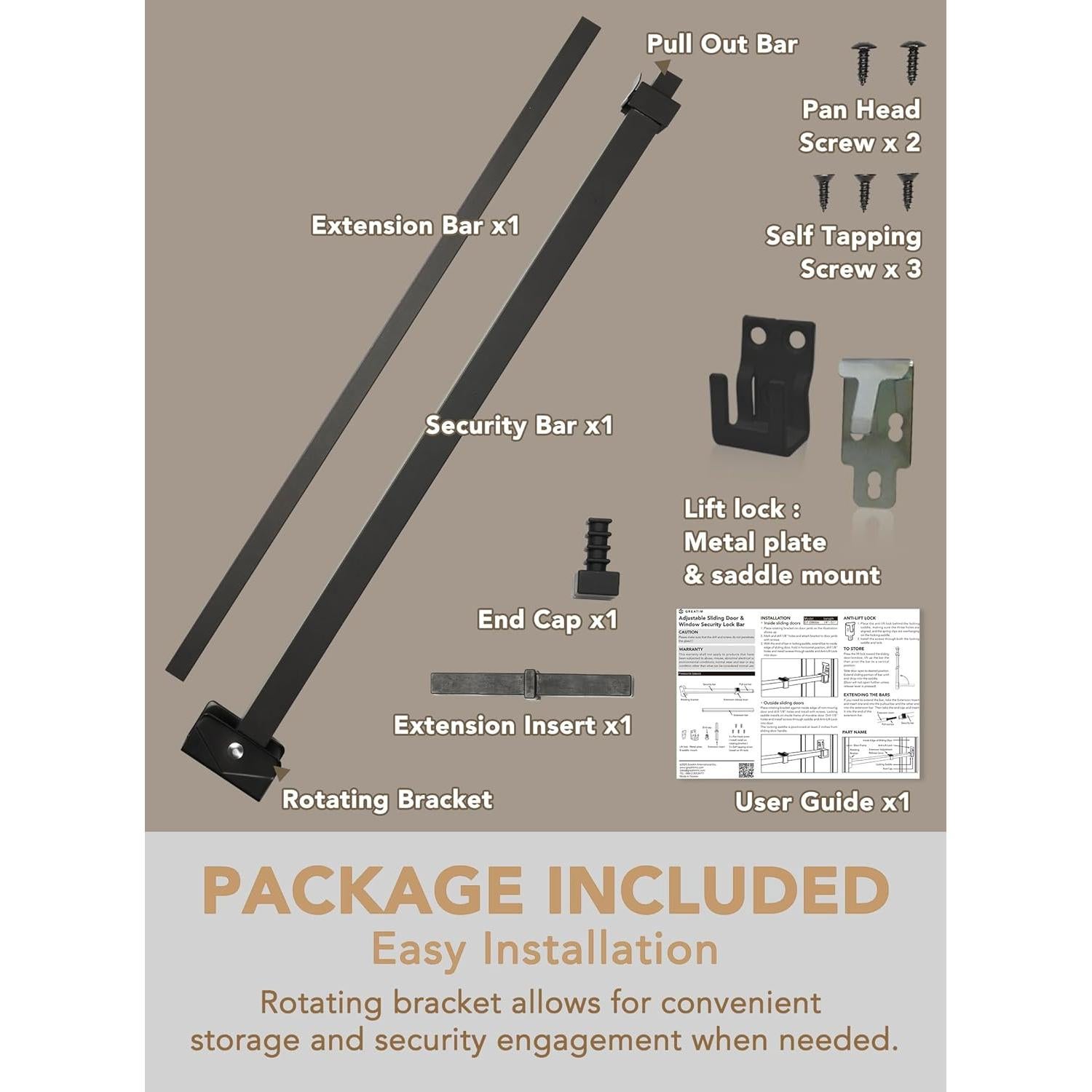 Barra de Seguridad Extensible Greatim GT-DB006 Negro 48-130 cm