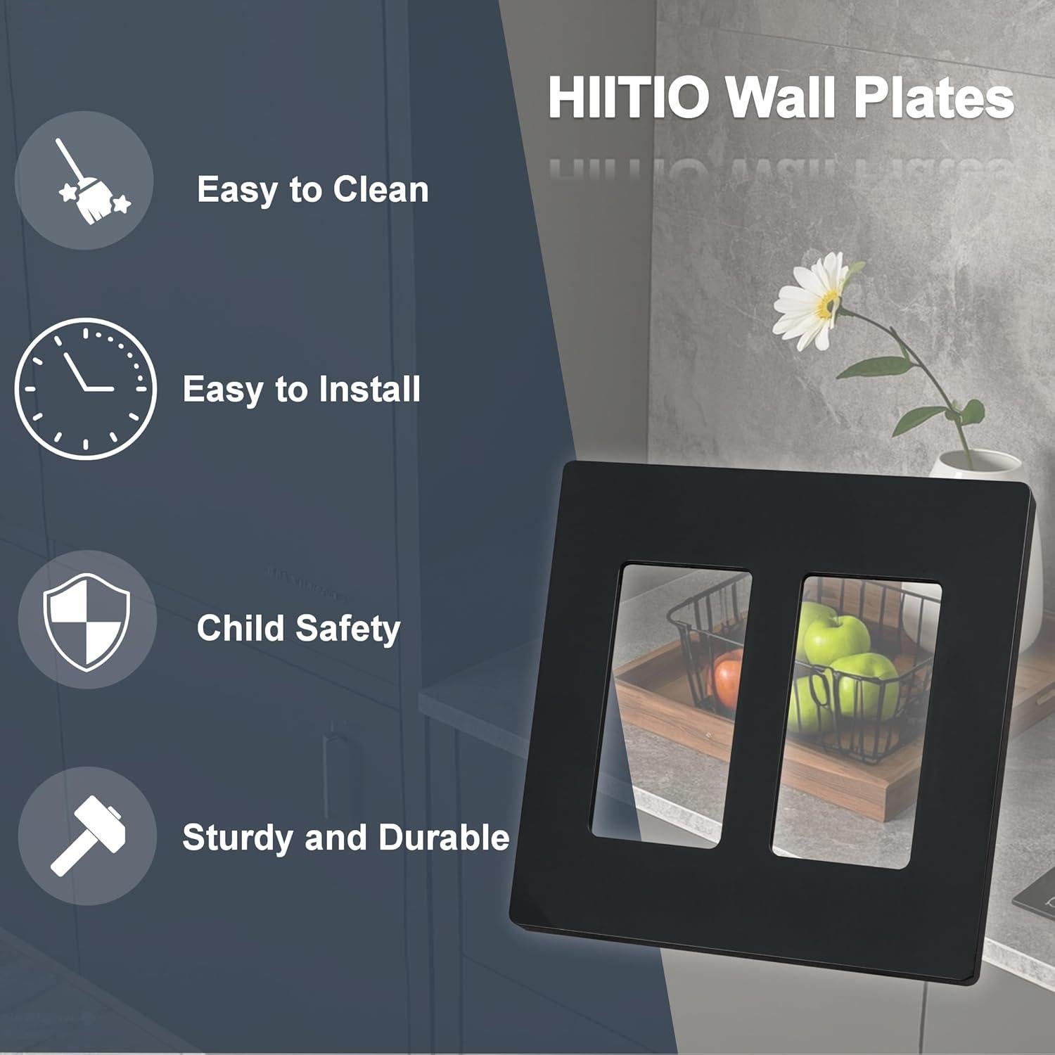 Cubiertas de Placas de Pared Sin Tornillos HIITIO 2 Unidades Negro