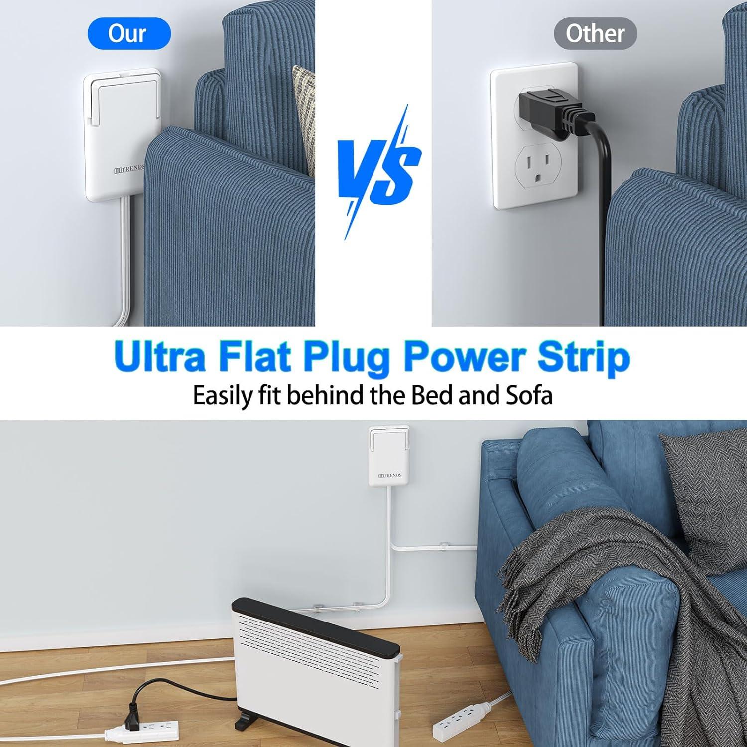 Cable de Extensión Ultra Plano HITRENDS 1.83m 6 Salidas Blanco