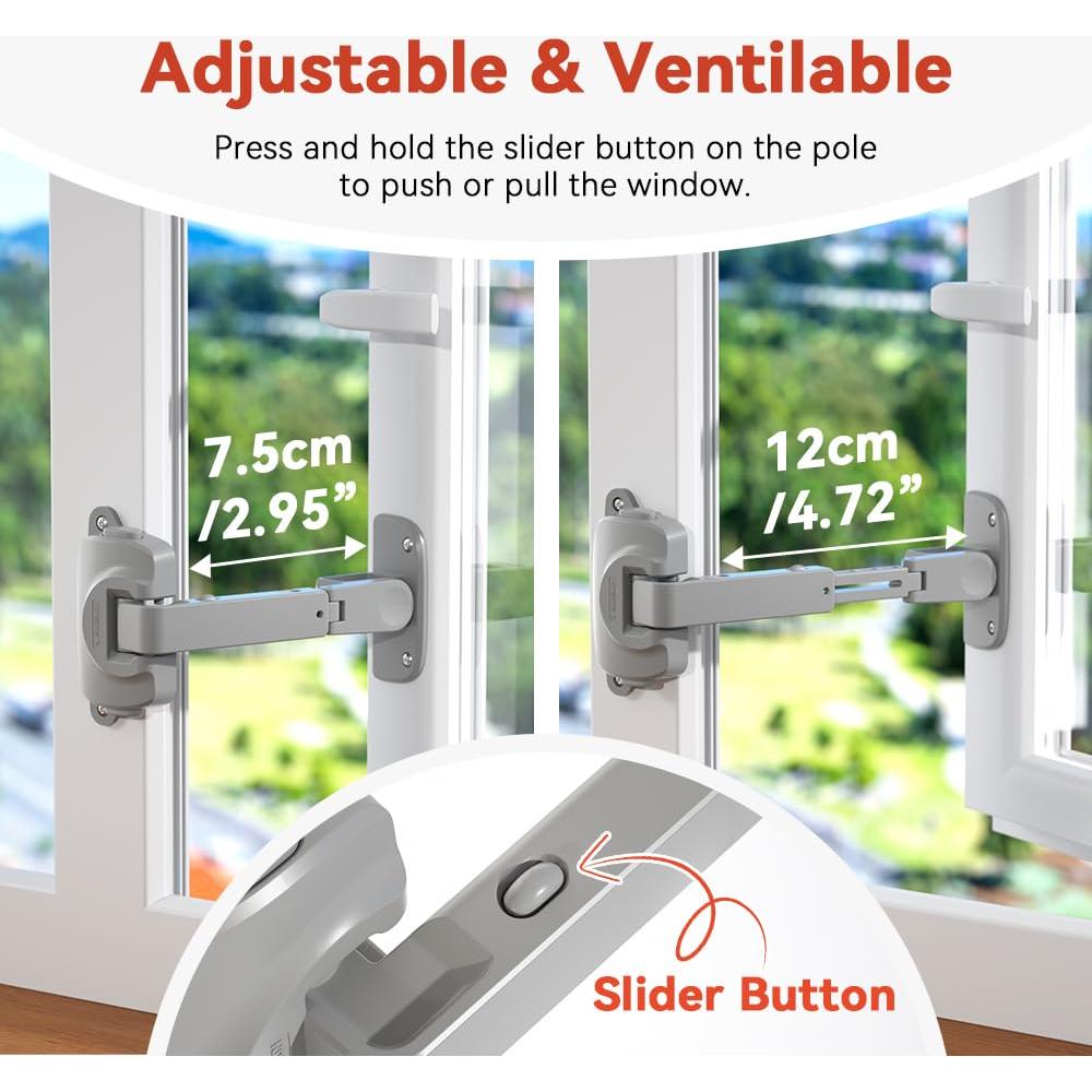 Cerradura de Seguridad para Ventanas EUDEMON - 2 Pack Gris