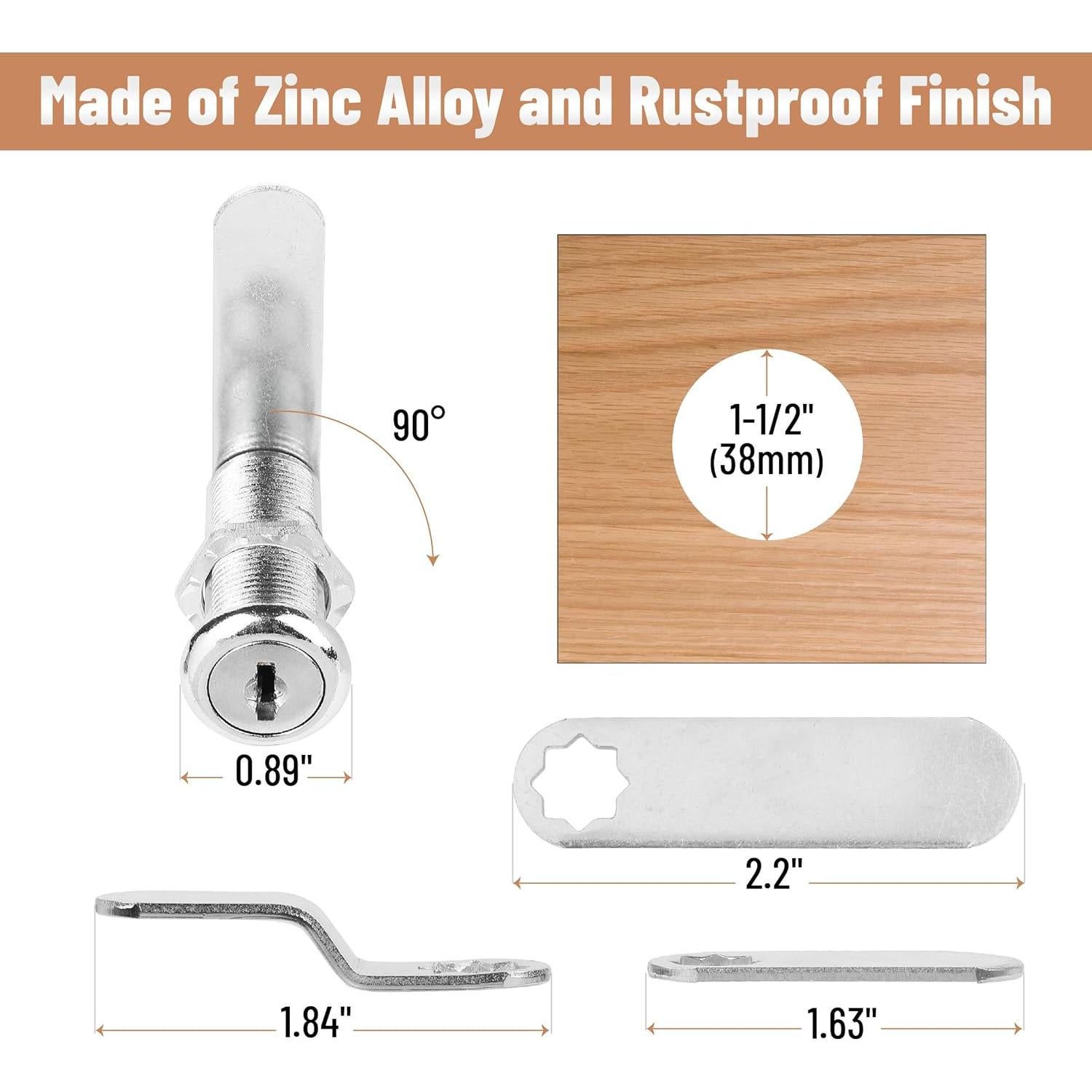 Cerraduras de Gabinete Bates con Llave - Paquete de 2, 3.81 cm