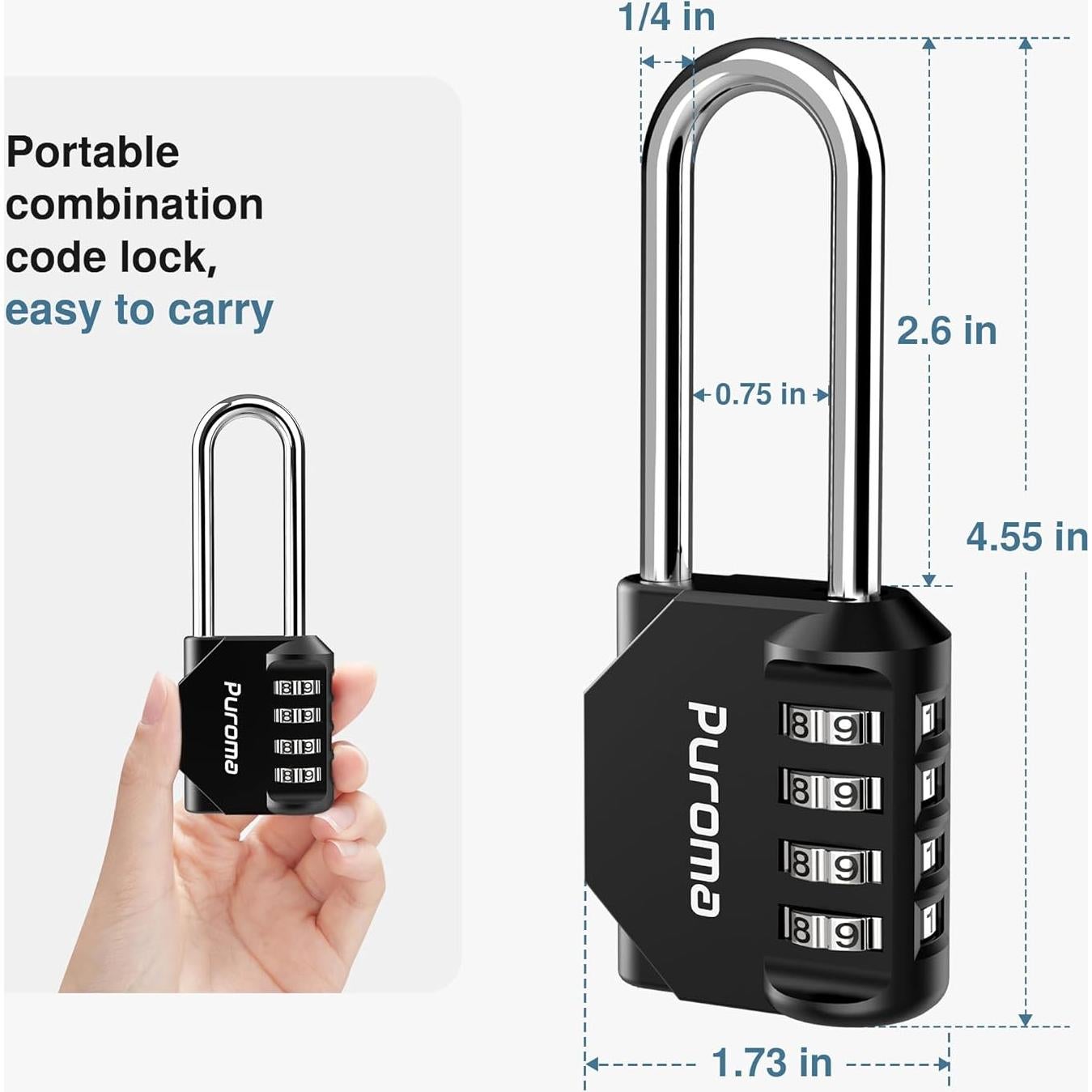 Candado de Combinación Puroma 2 Pack 4 Dígitos Negro