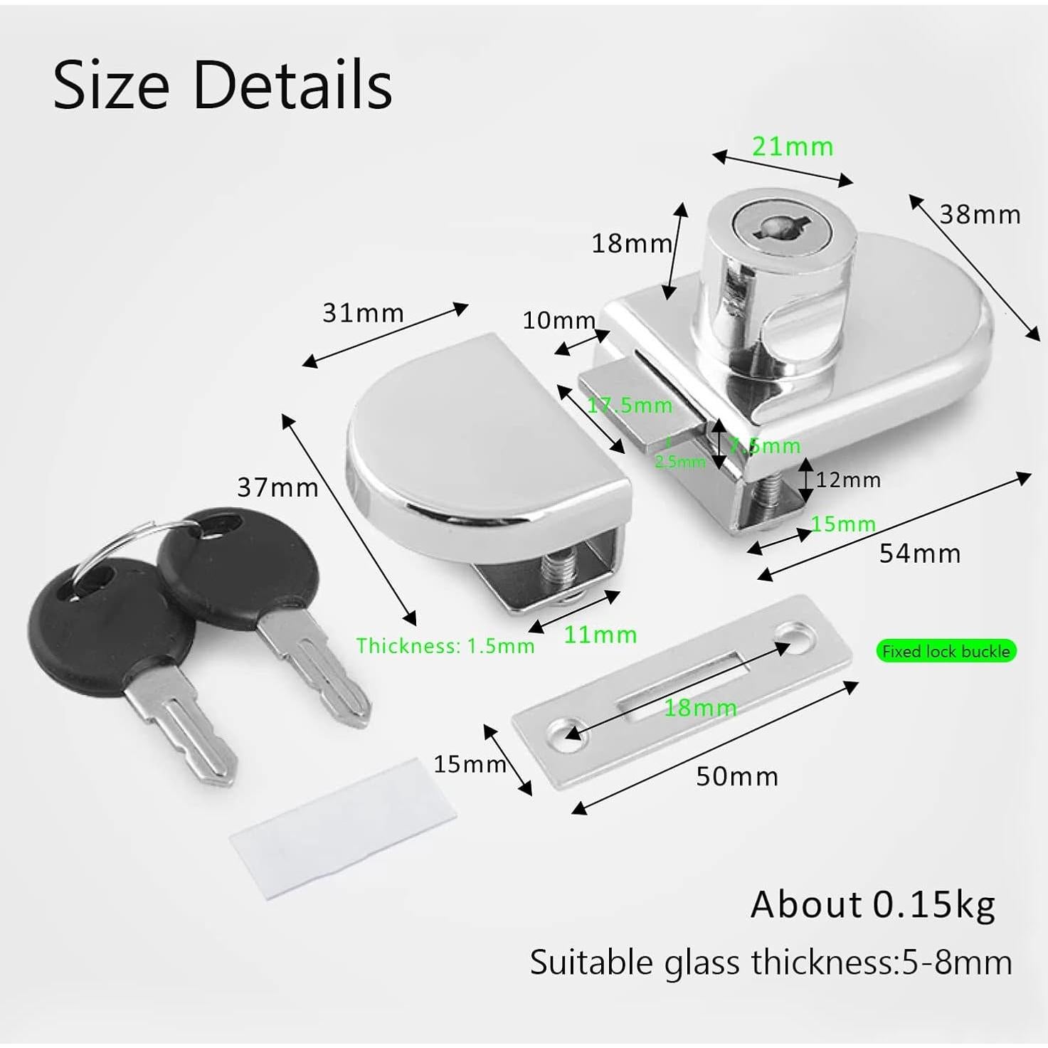 Cerradura de Gabinete de Vidrio Genérico 2 Pcs 5-8mm Cromo