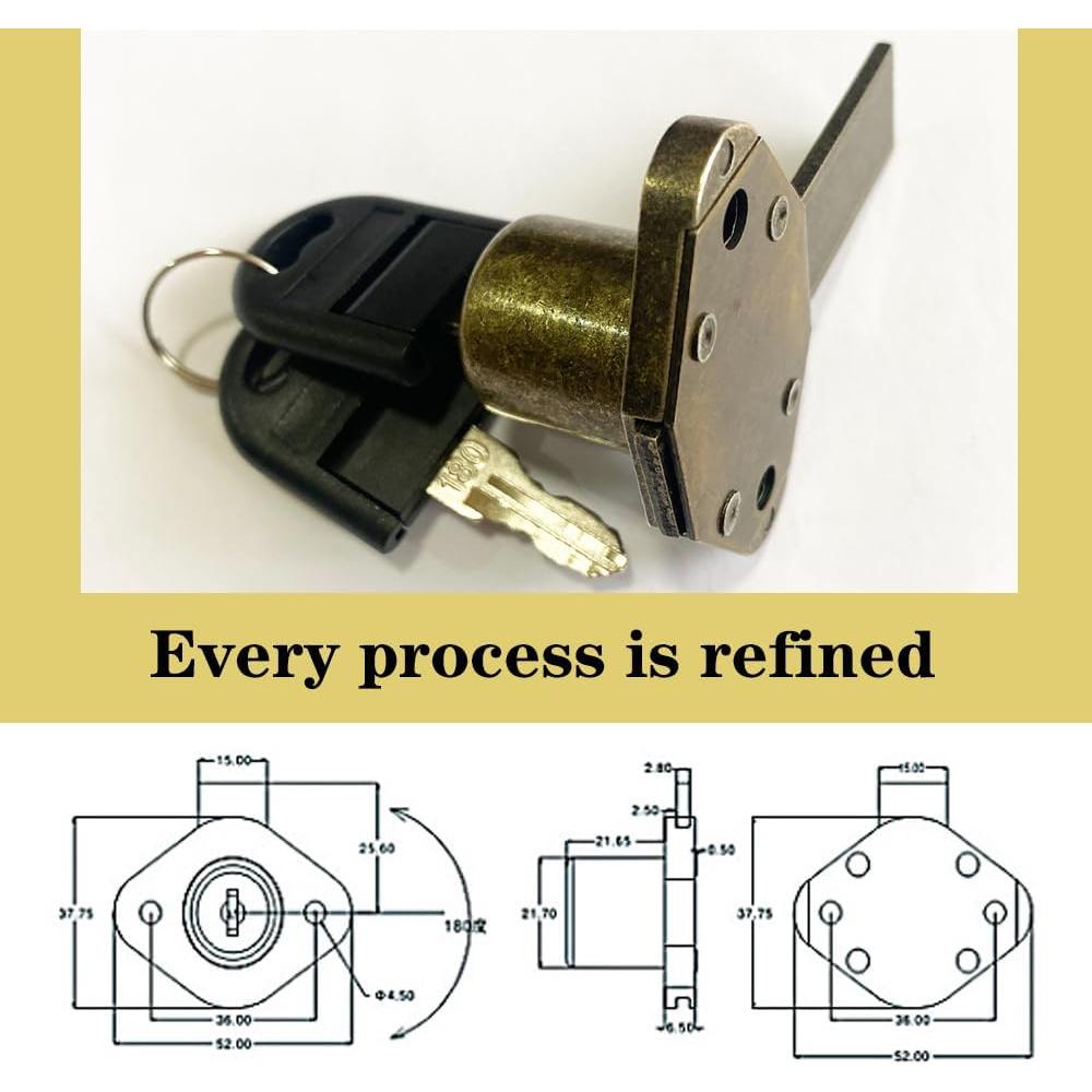 Cerradura de Gabinete Havelaugh Bronce Antiguo 22.2mm con 2 Llaves