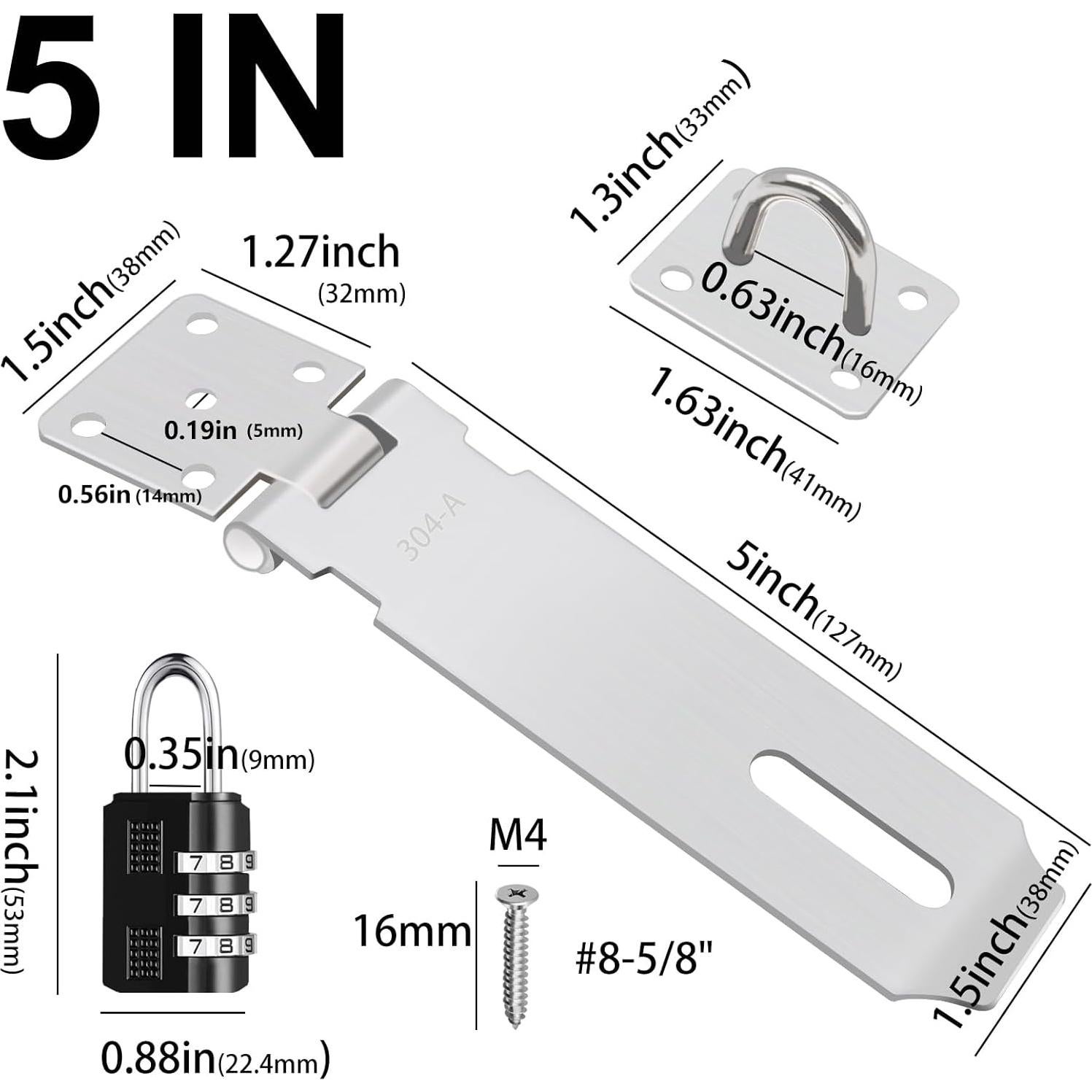 Cerraduras Hasp de Acero Inoxidable 304 - 12.7 cm - 2 Pcs