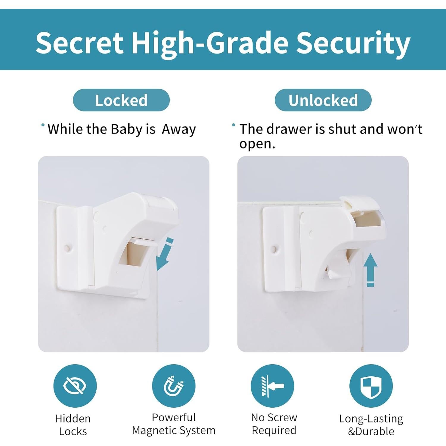 15 Cerraduras Magnéticas Safeasy para Gabinetes - Seguridad Infantil