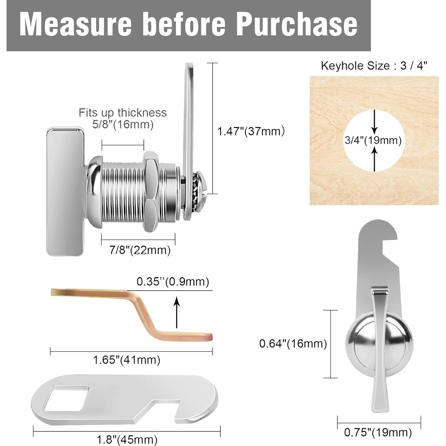 Cerraduras de Gabinete Sartatue 7/8" Sin Llave 2 Pcs