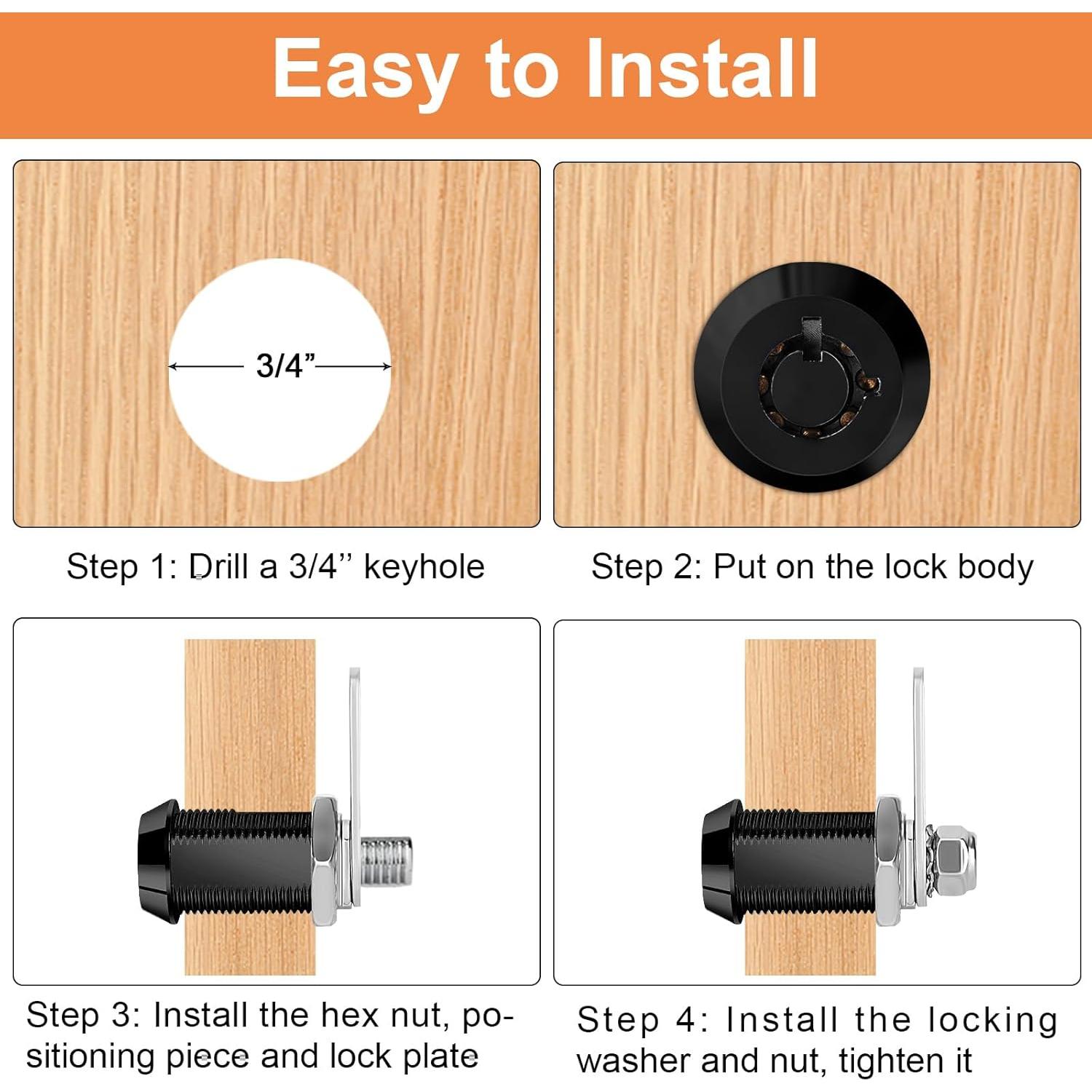 Cerradura de Gabinete con Llave Sartatue 7/8" Negro - Juego de 4