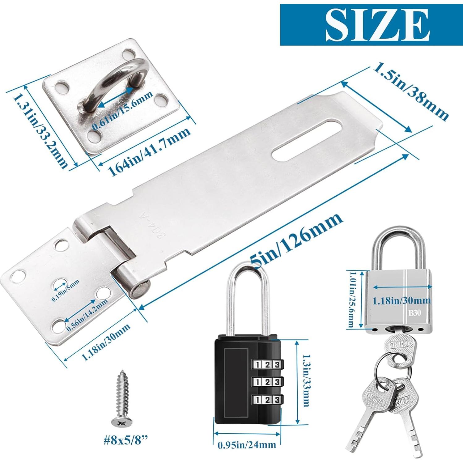 Cerraduras de puerta de 5" Sunxeke con candado y tornillos