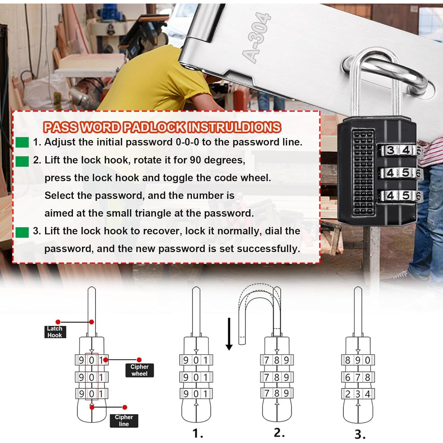 Cerraduras de puerta de 5" Sunxeke con candado y tornillos