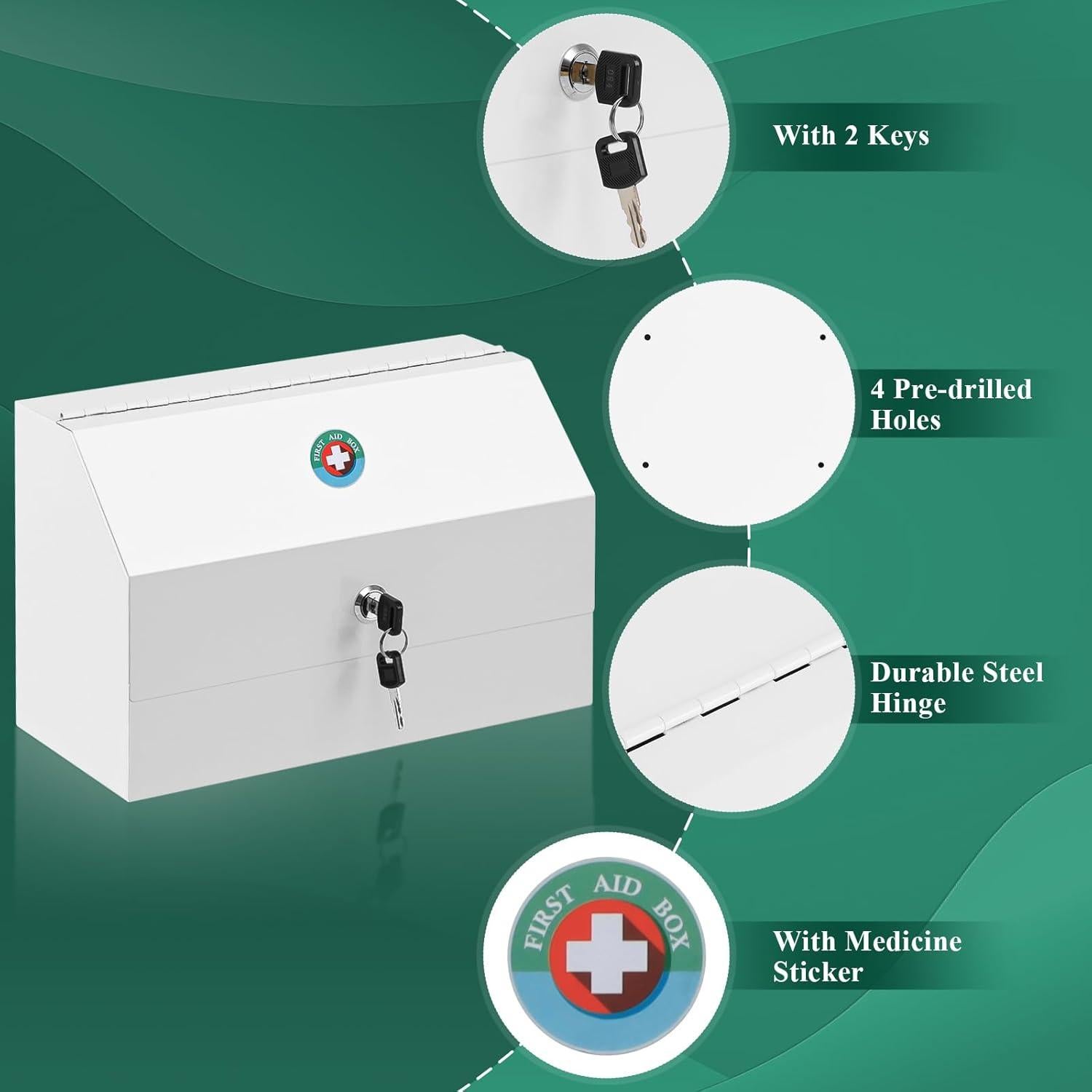 Caja de Medicamentos con Cerradura KYODOLED, Acero Blanco 31x15x20cm