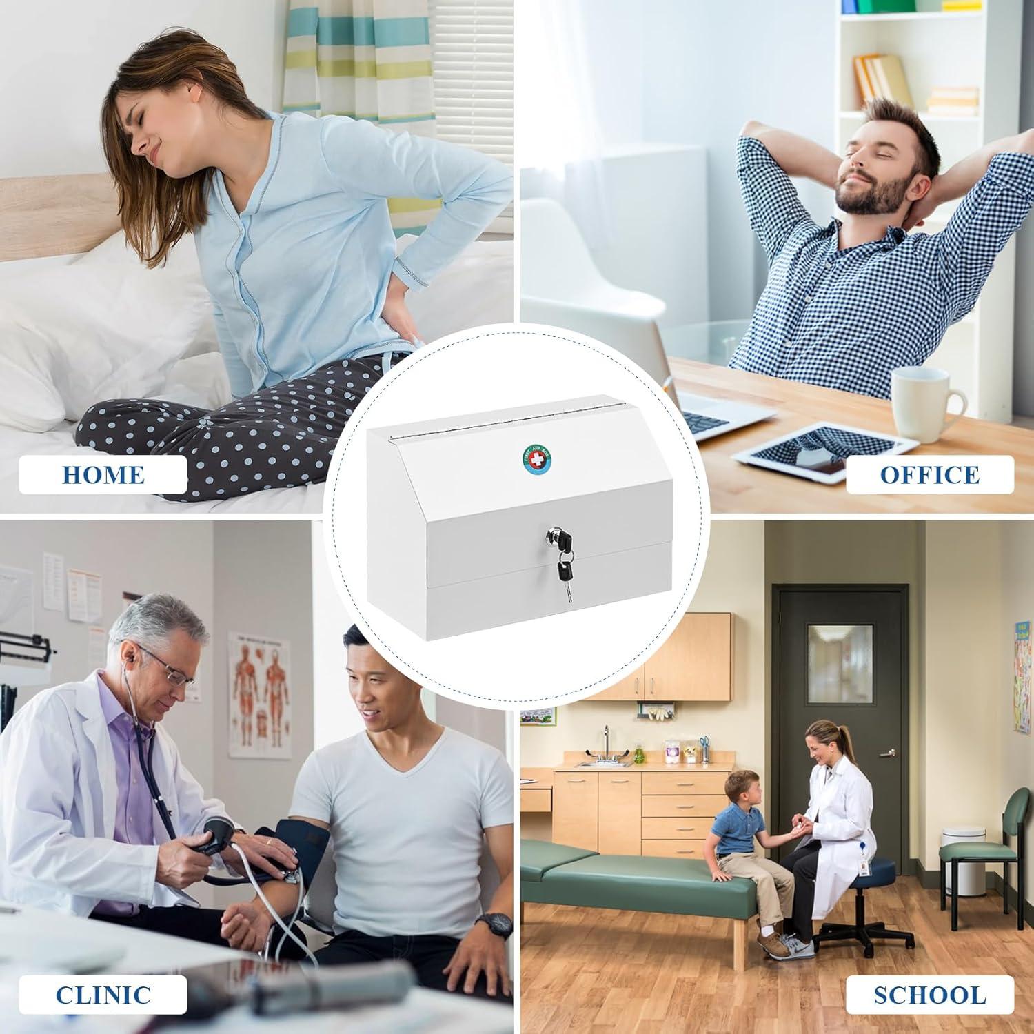 Caja de Medicamentos con Cerradura KYODOLED, Acero Blanco 31x15x20cm