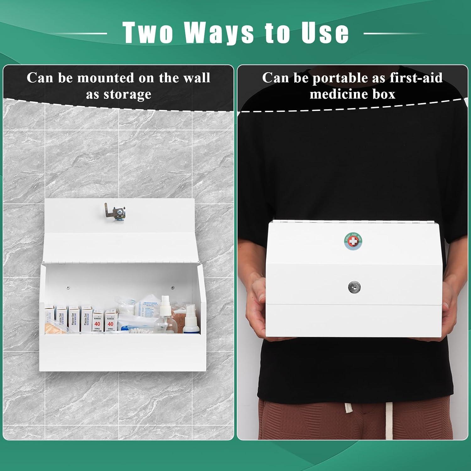 Caja de Medicamentos con Cerradura KYODOLED, Acero Blanco 31x15x20cm