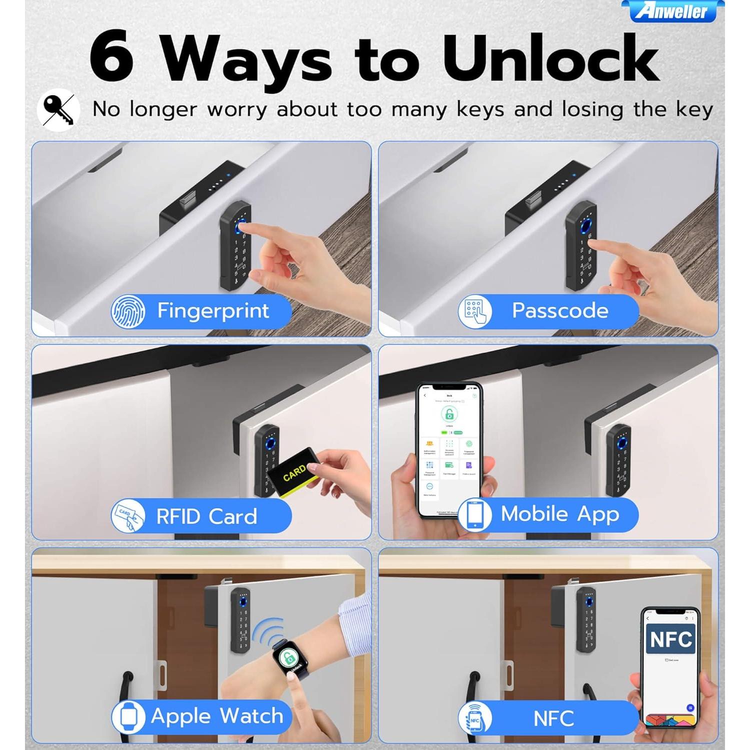 Cerradura Inteligente Biométrica A1 Anweller - Sin Llave, Bluetooth