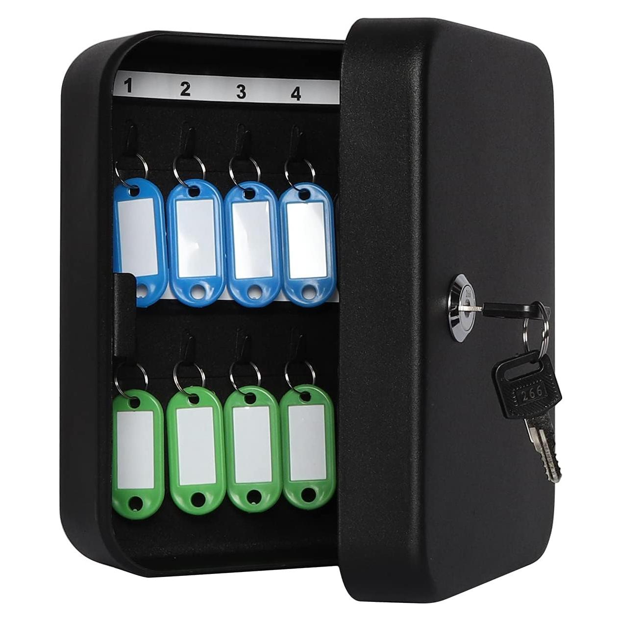 Caja de Seguridad Jssmst Montada en Pared con 20 Ganchos, 20x16x7.5 cm, Negro Mate