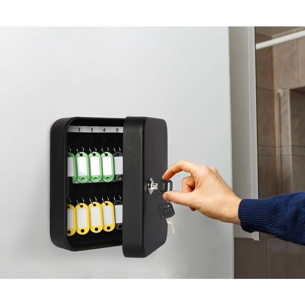 Caja de Seguridad Jssmst Montada en Pared con 20 Ganchos, 20x16x7.5 cm, Negro Mate