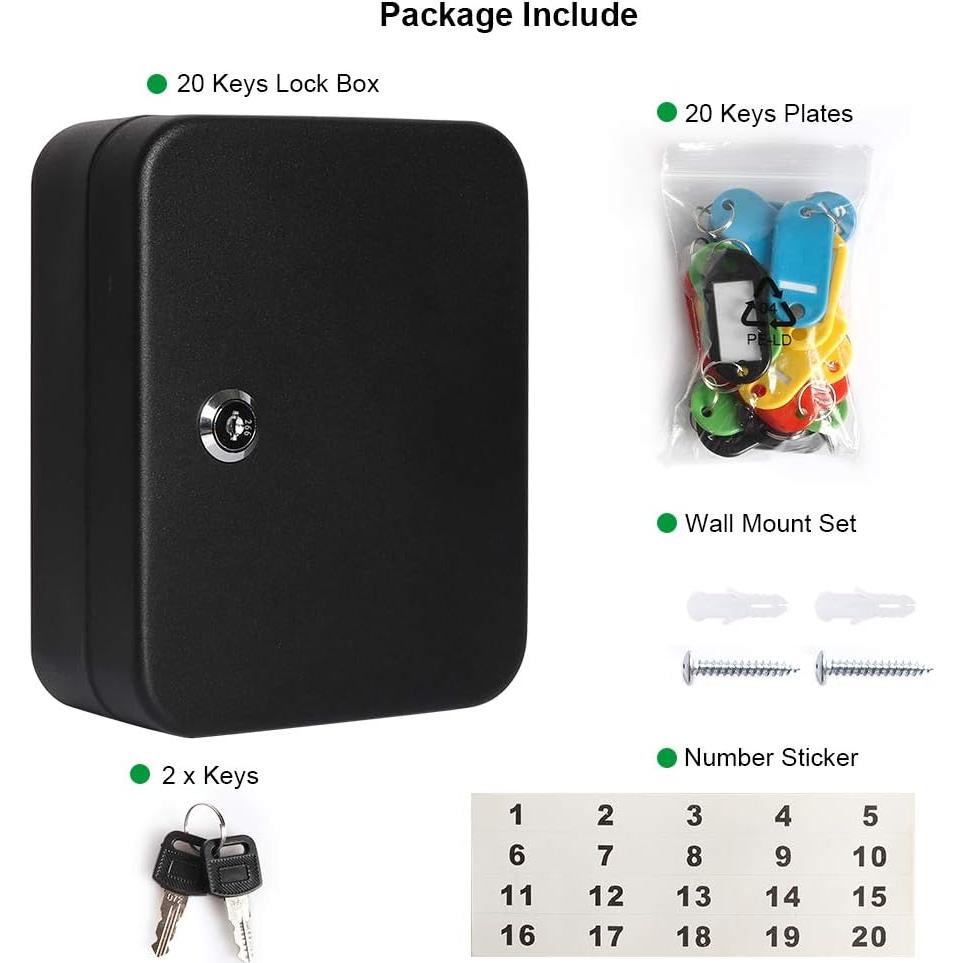 Caja de Seguridad Jssmst Montada en Pared con 20 Ganchos, 20x16x7.5 cm, Negro Mate