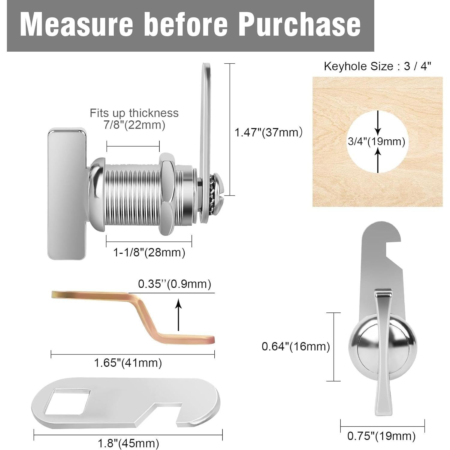 Cerraduras de Cam Sin Llave Sartatue 1-1/8" 3 Piezas Cromo